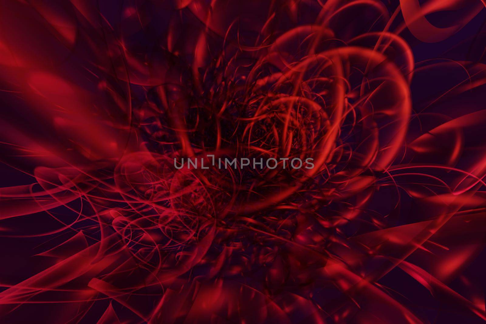 3d illustration of an abstract colorful red background with spirals, lines and geometric patterns