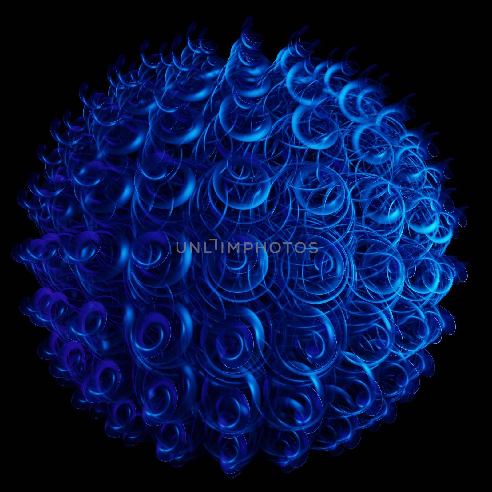 3d illustration of an abstract colorful blue background with spiraling geometry