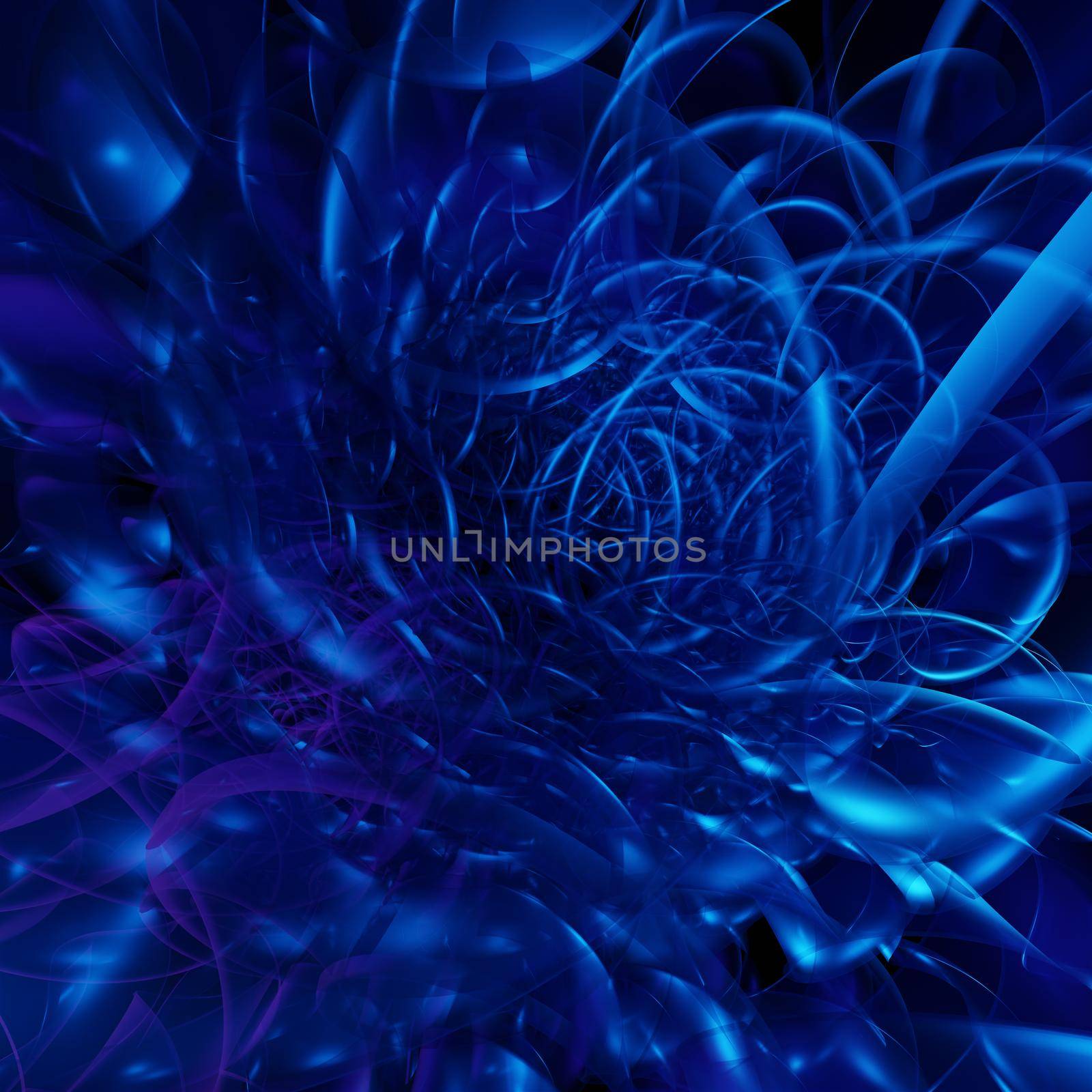 3d illustration of an abstract colorful blue background with spirals, lines and geometric patterns