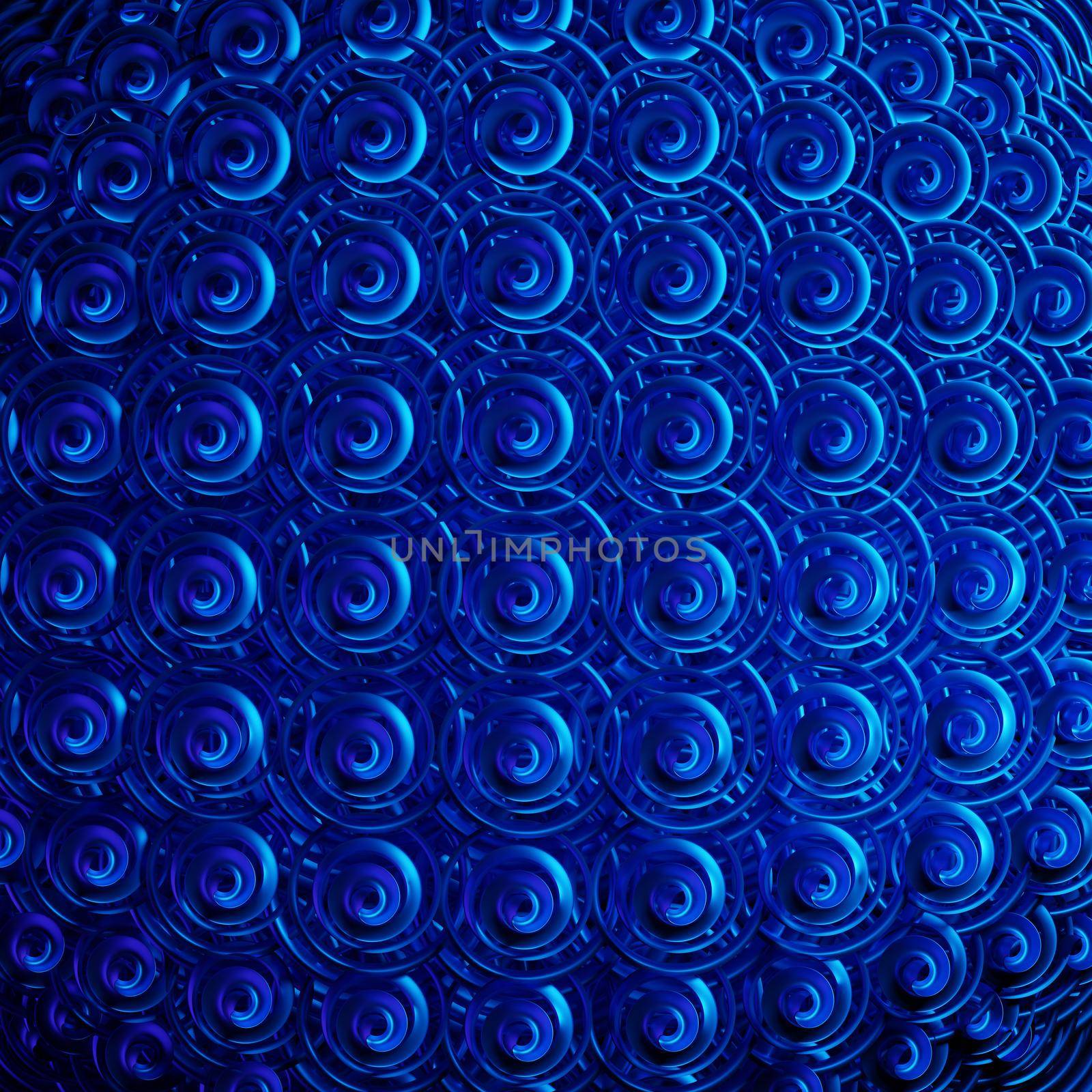 3d illustration of an abstract colorful blue background with spiraling geometry