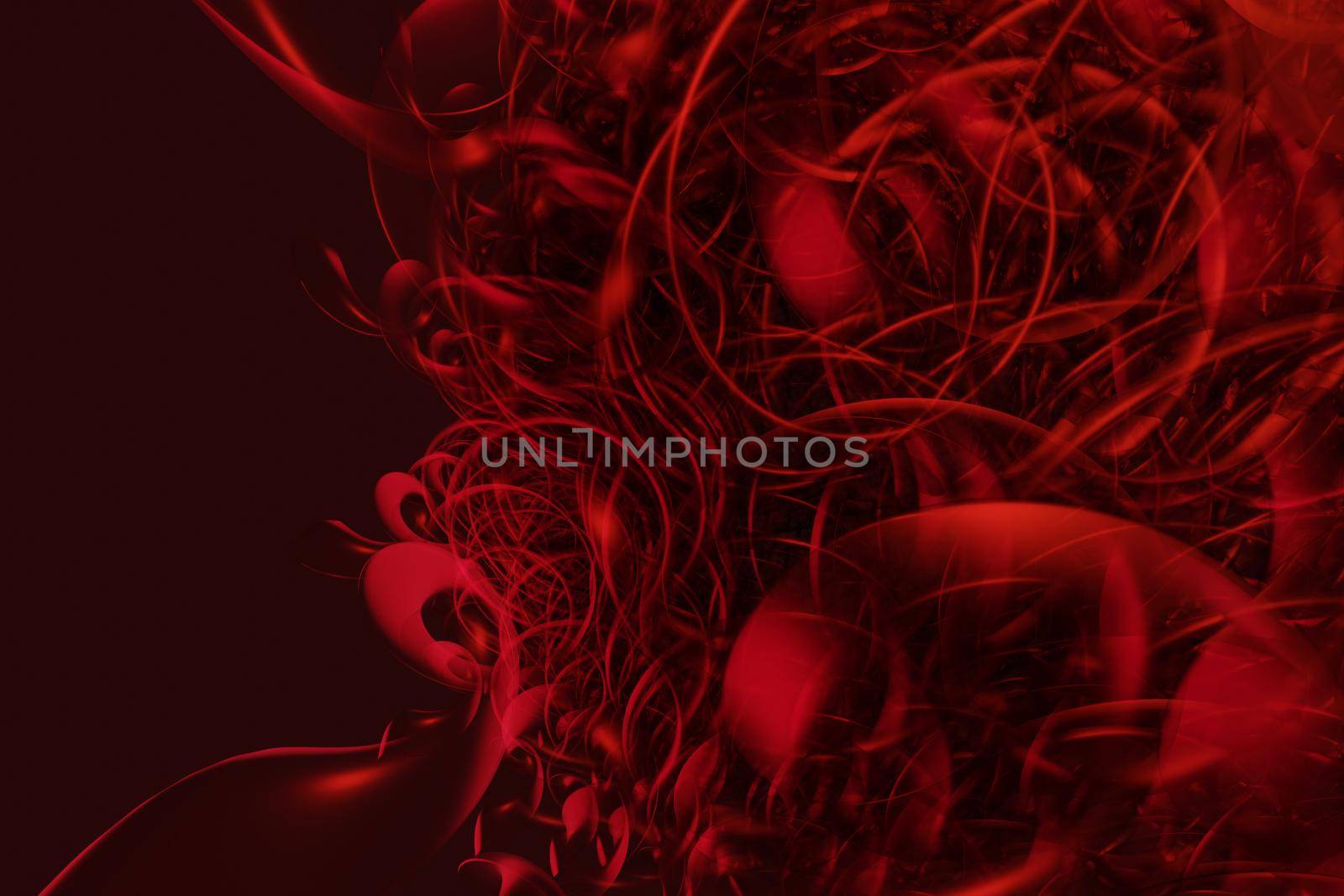 3d illustration of an abstract colorful red background with spirals, lines and geometric patterns