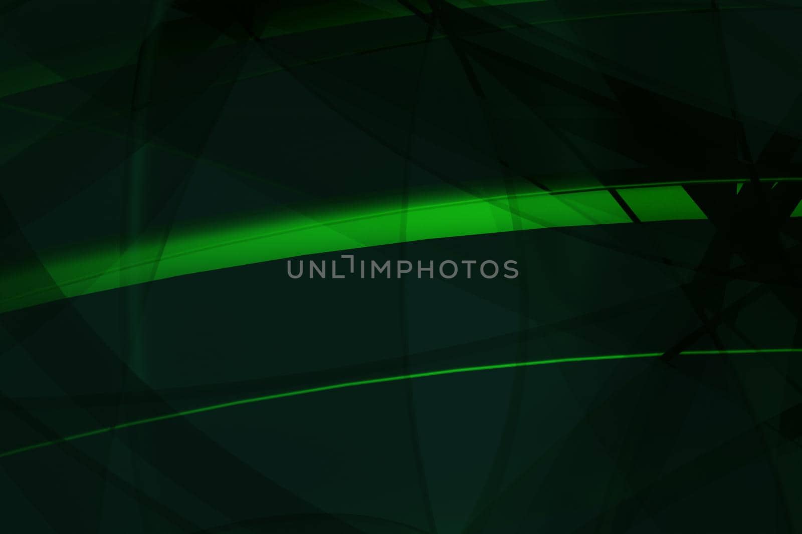 Abstract green 3d illustration - geometric background with waves, spirals and transparency effects