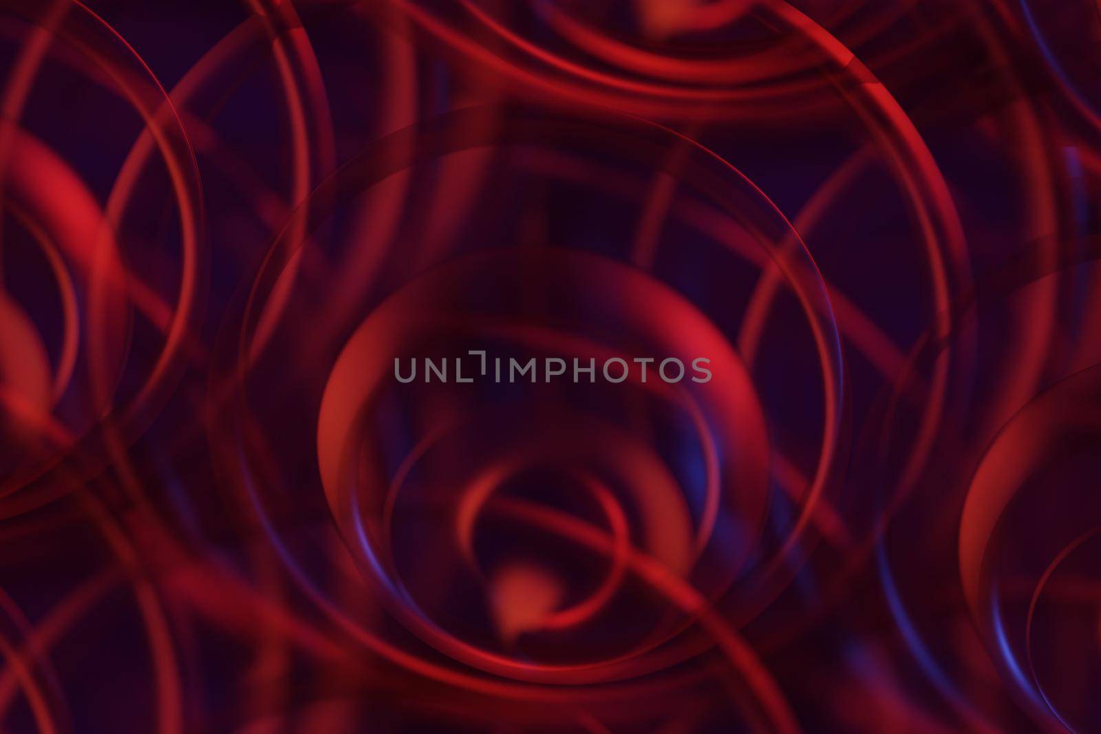 3d illustration of an abstract colorful red background with spirals, lines and geometric patterns