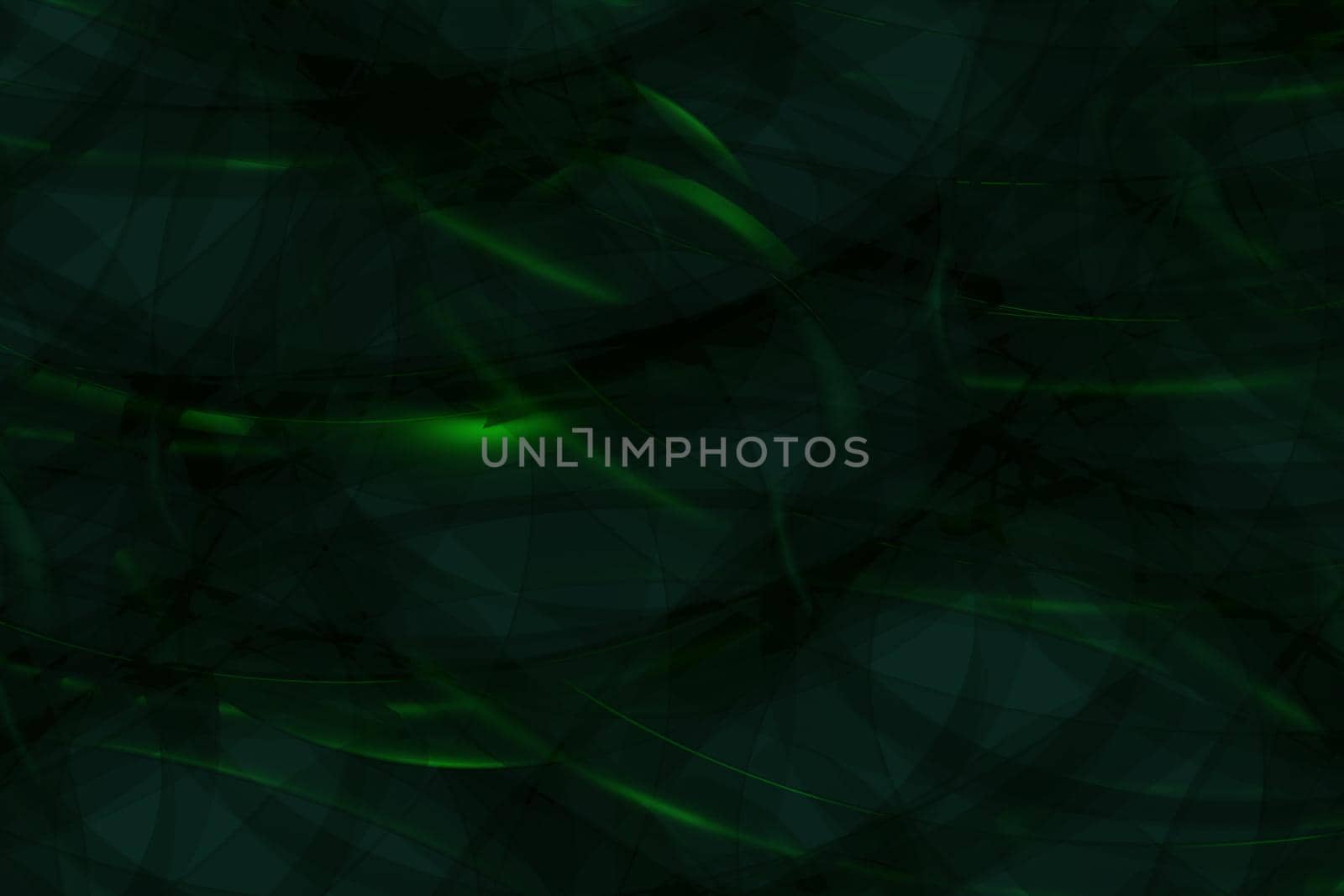 Abstract green 3d illustration - geometric background with waves, spirals and transparency effects