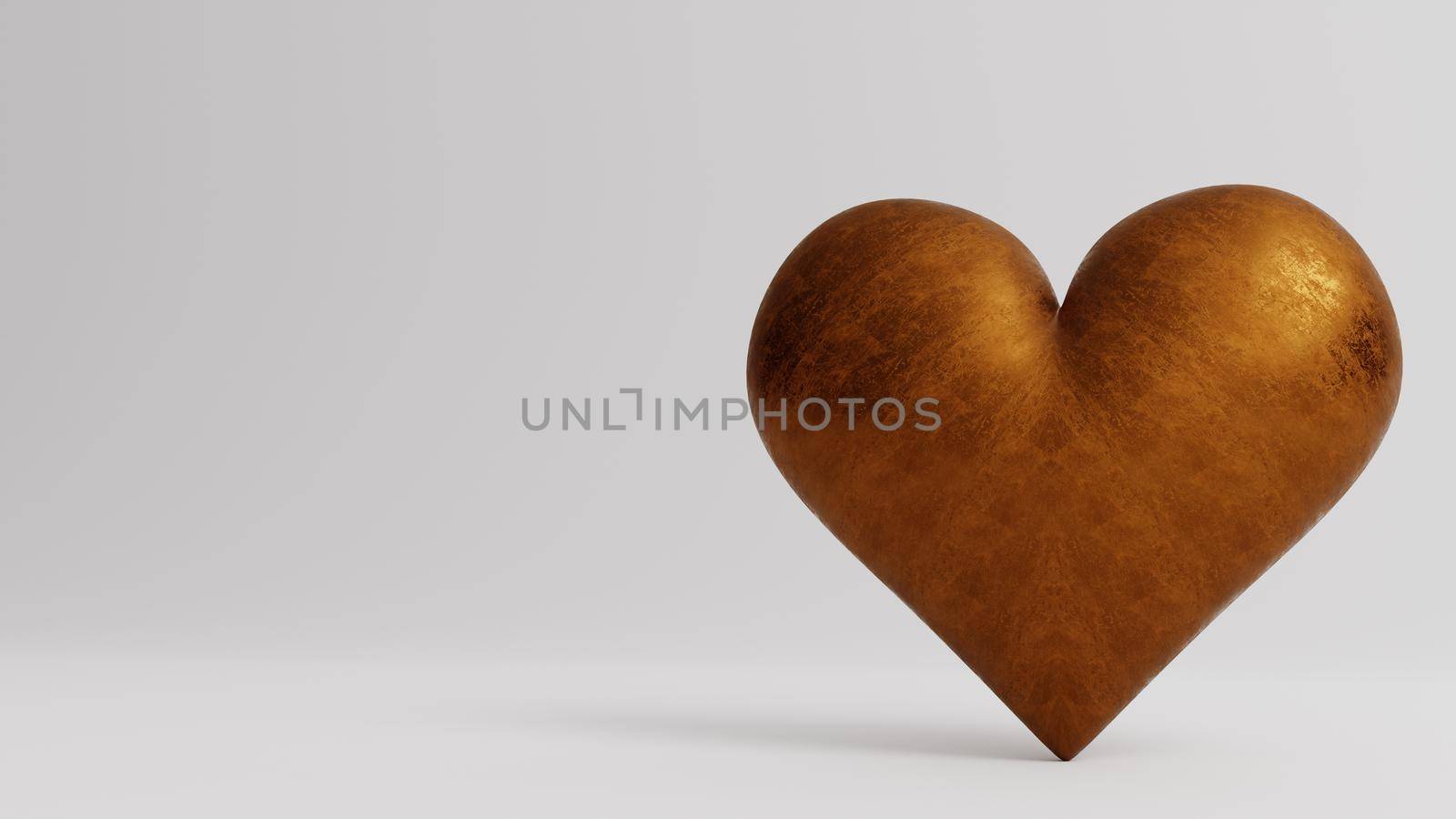 SIngle bronze heart isolated on white background. Valentine's Day 3d illustration - rendering by mihaizaharia