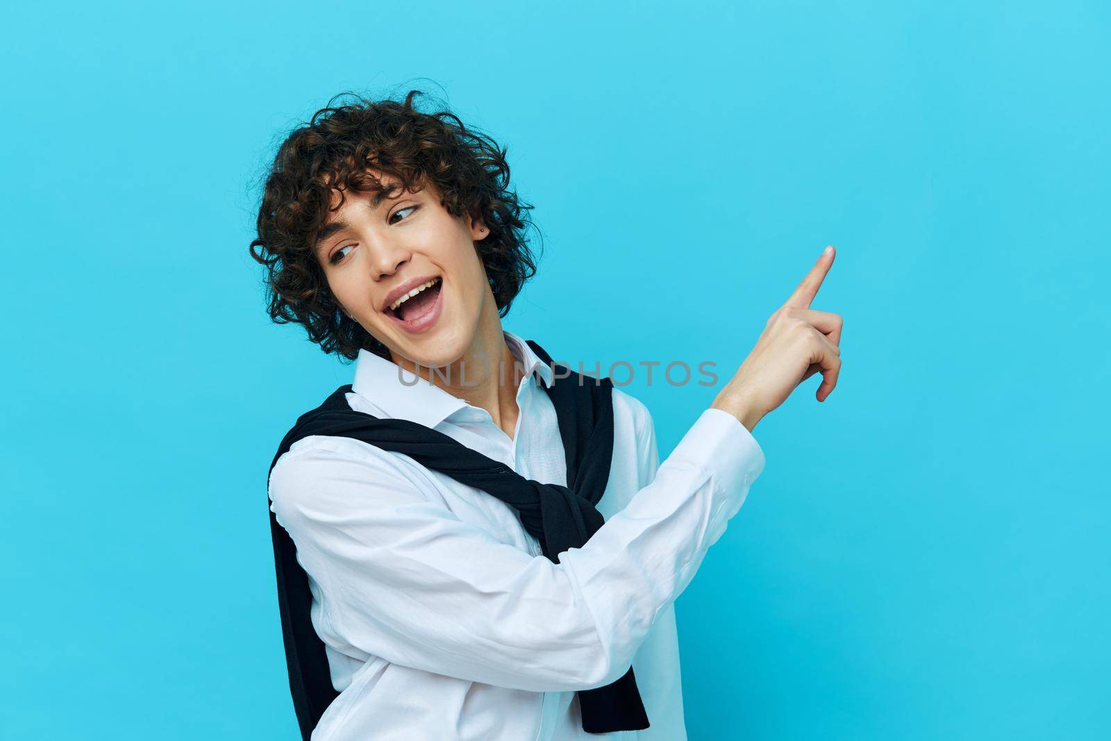 curly guy portrait emotions hand gestures Lifestyle fashion by SHOTPRIME