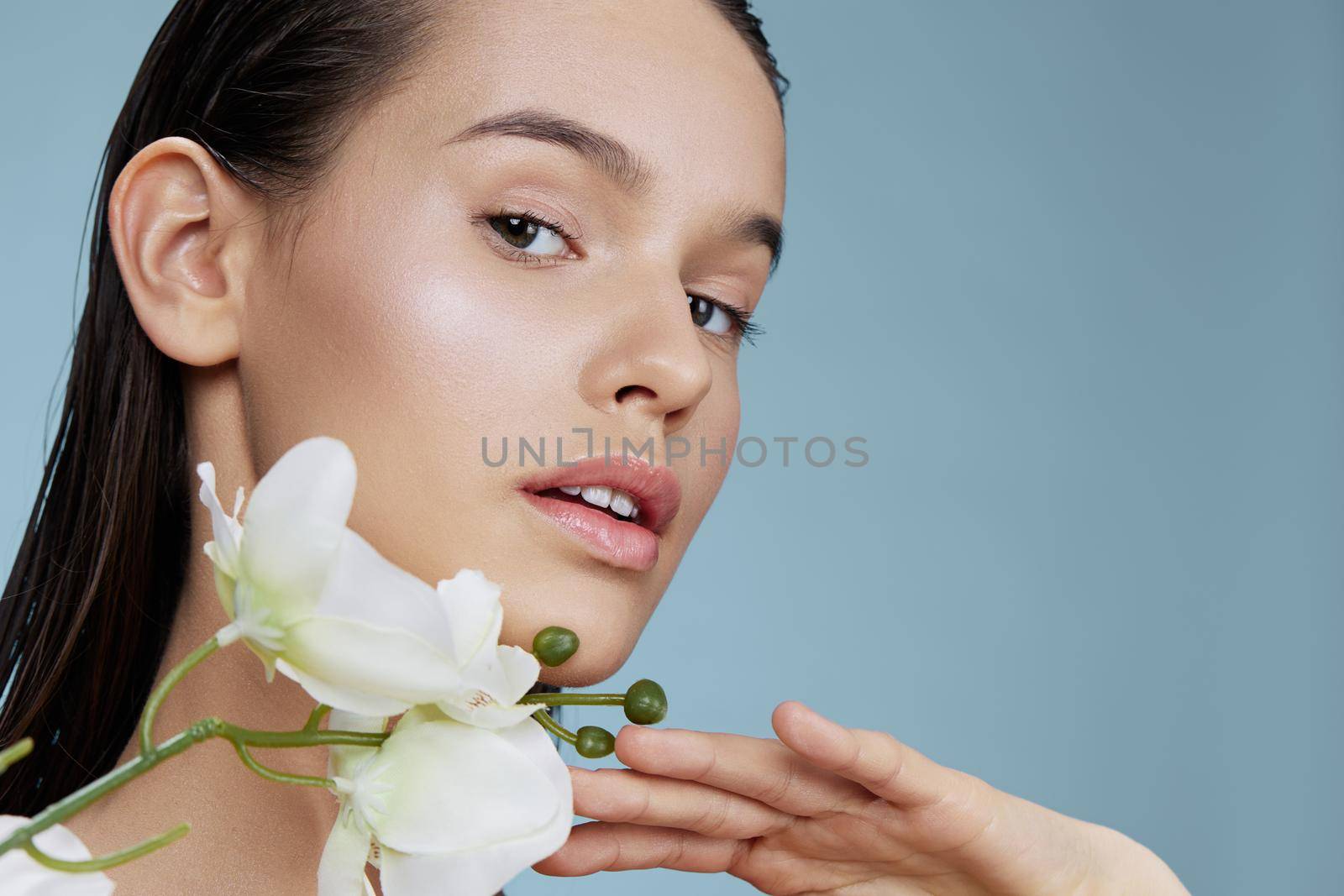 young woman flower skin care charm posing isolated background by SHOTPRIME