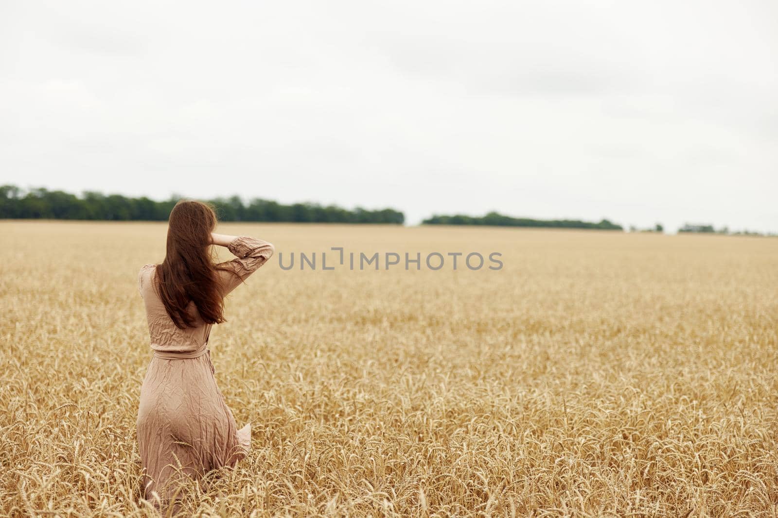 pretty woman Wheat field autumn season concept. High quality photo