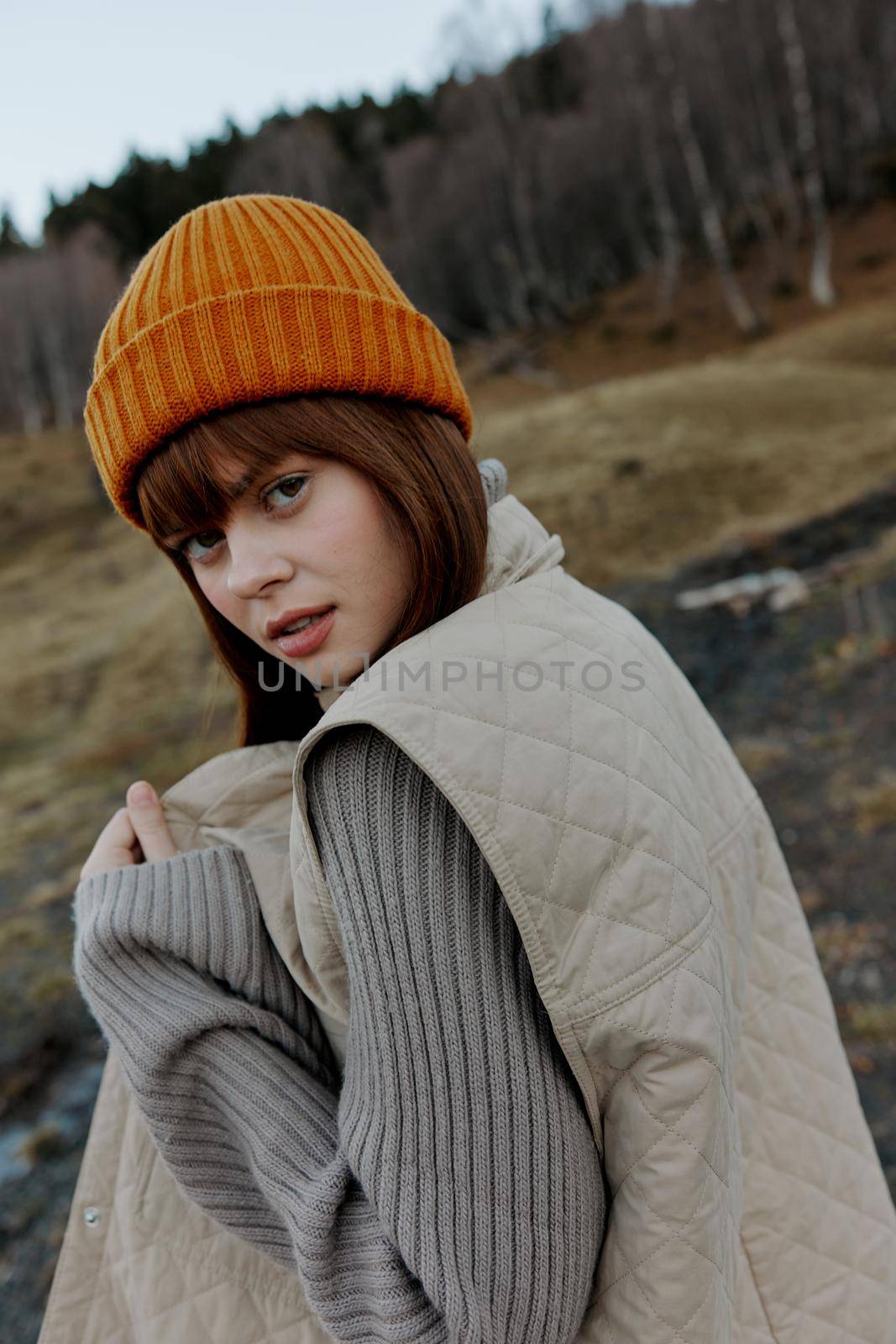 young woman fun travel autumn fresh air nature entertainment life style. High quality photo