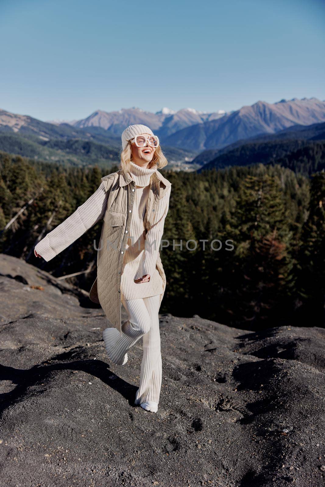 young woman nature autumn style travel to the mountains landscape by SHOTPRIME