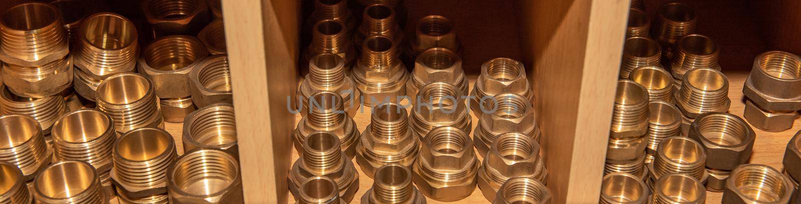 various Brass and metal fittings for plumbing.