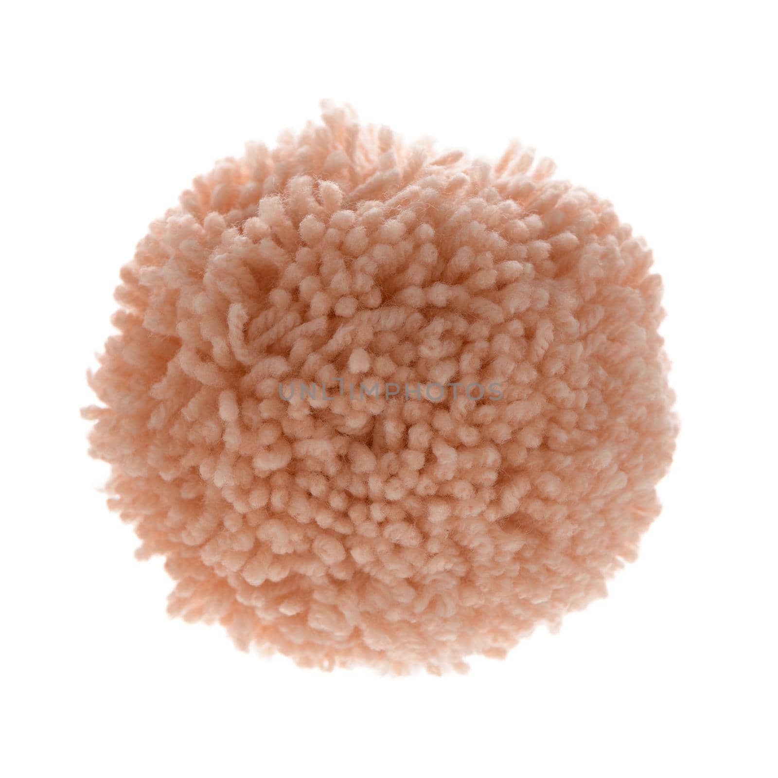 Pink wool pom-pom isolated on white background.