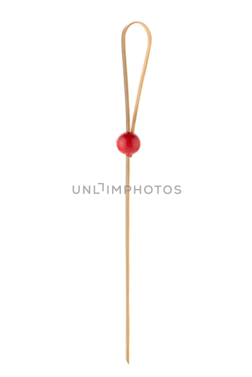 Bamboo toothpick closeup isolated on white background.