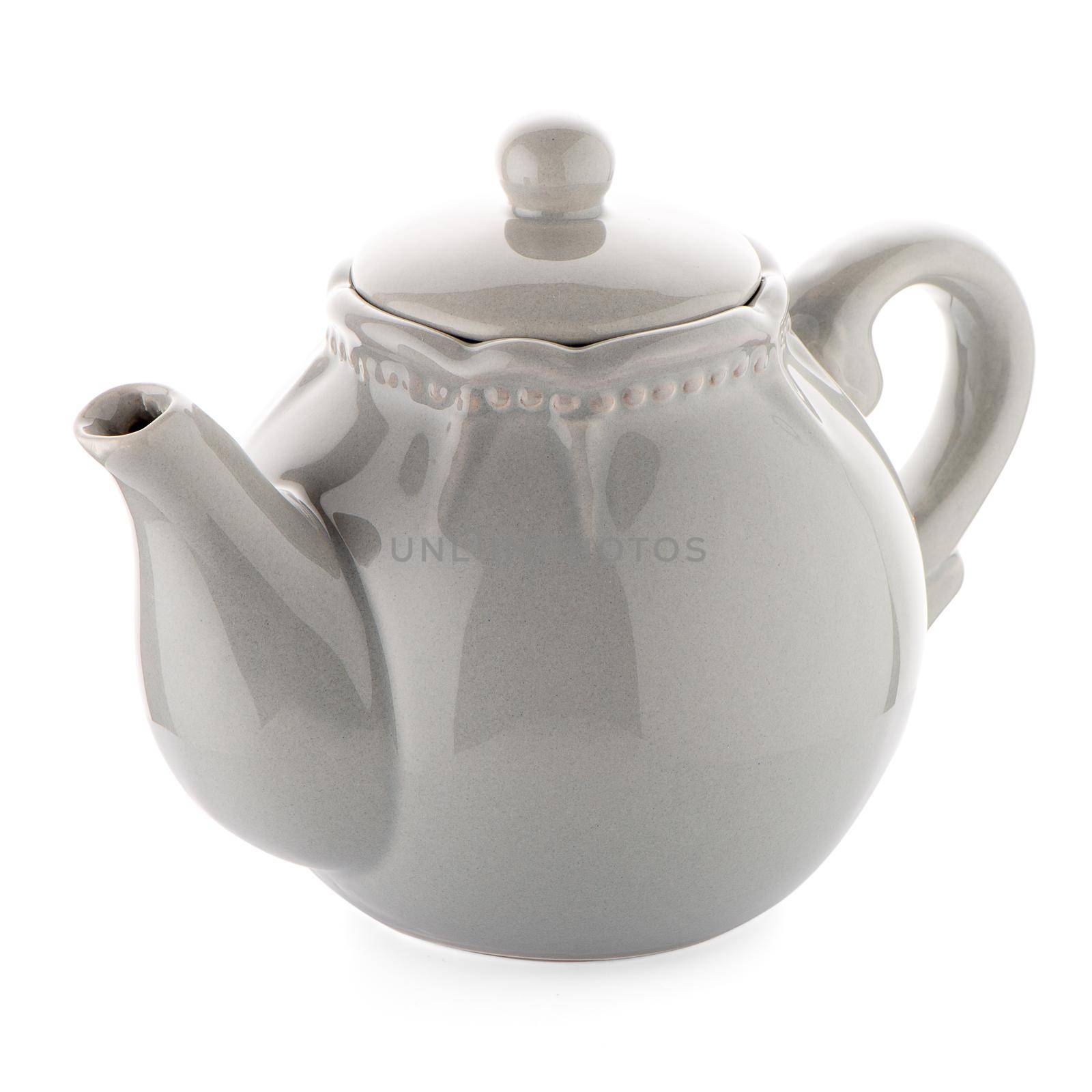 Grey teapot isolated on white background.