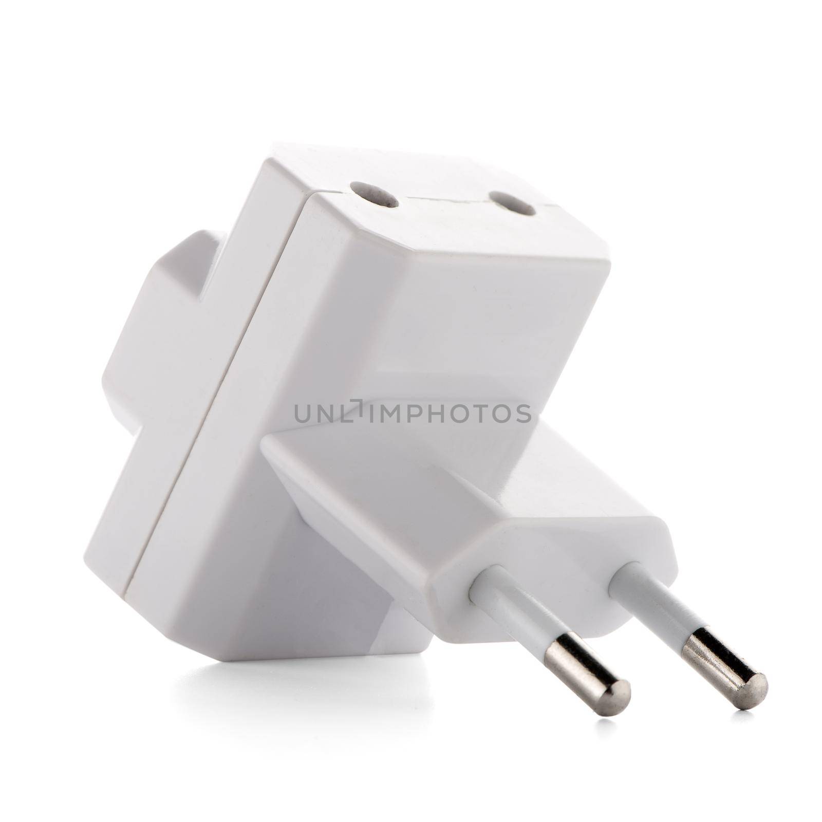 Triple Outlet Tap. Electric energy adapter used to split socket outlet. Isolated on white background.