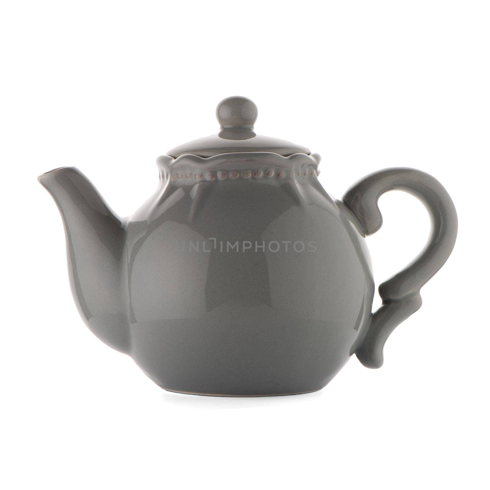Grey teapot isolated on white background.