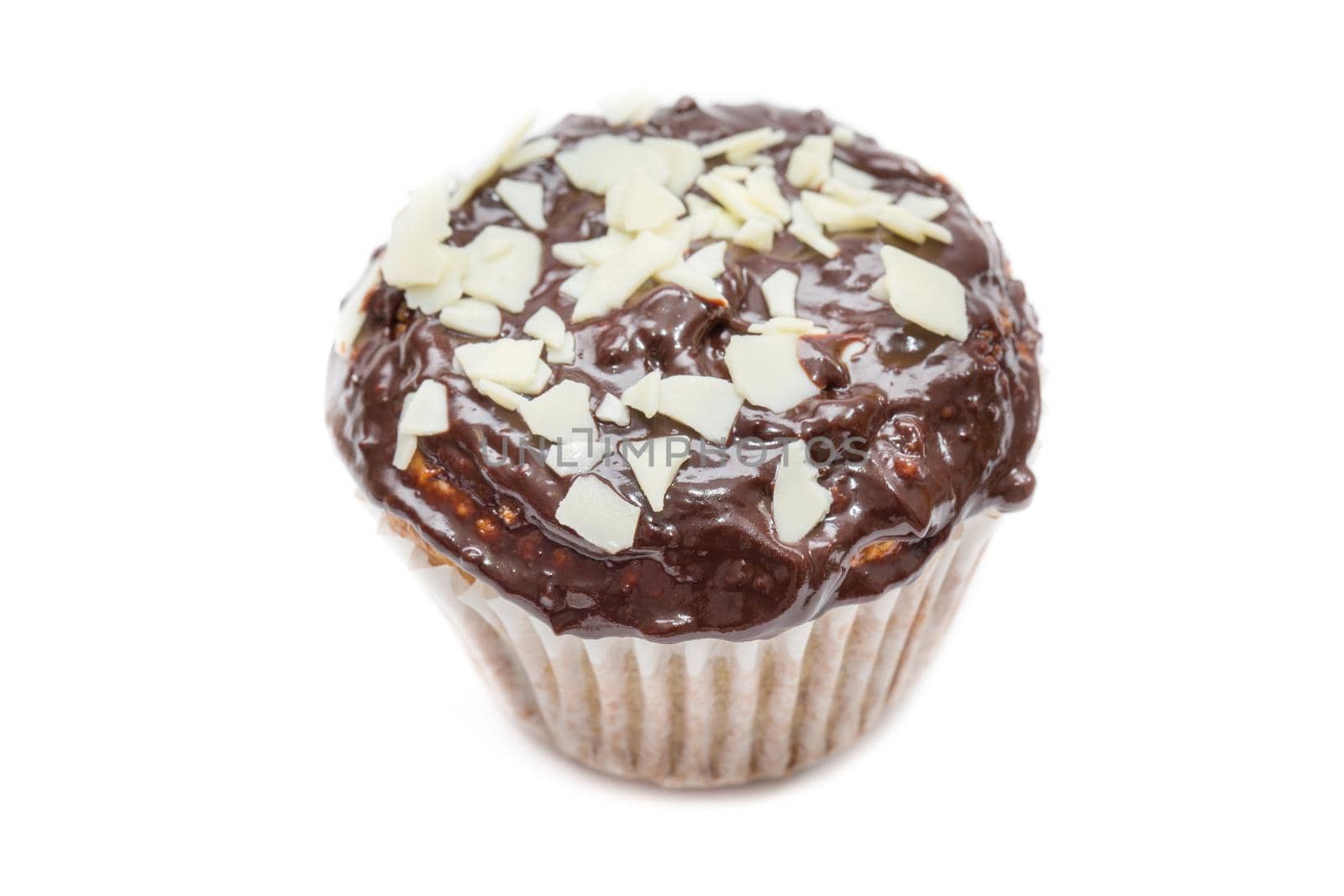 Top view of chocolate cakes on white background