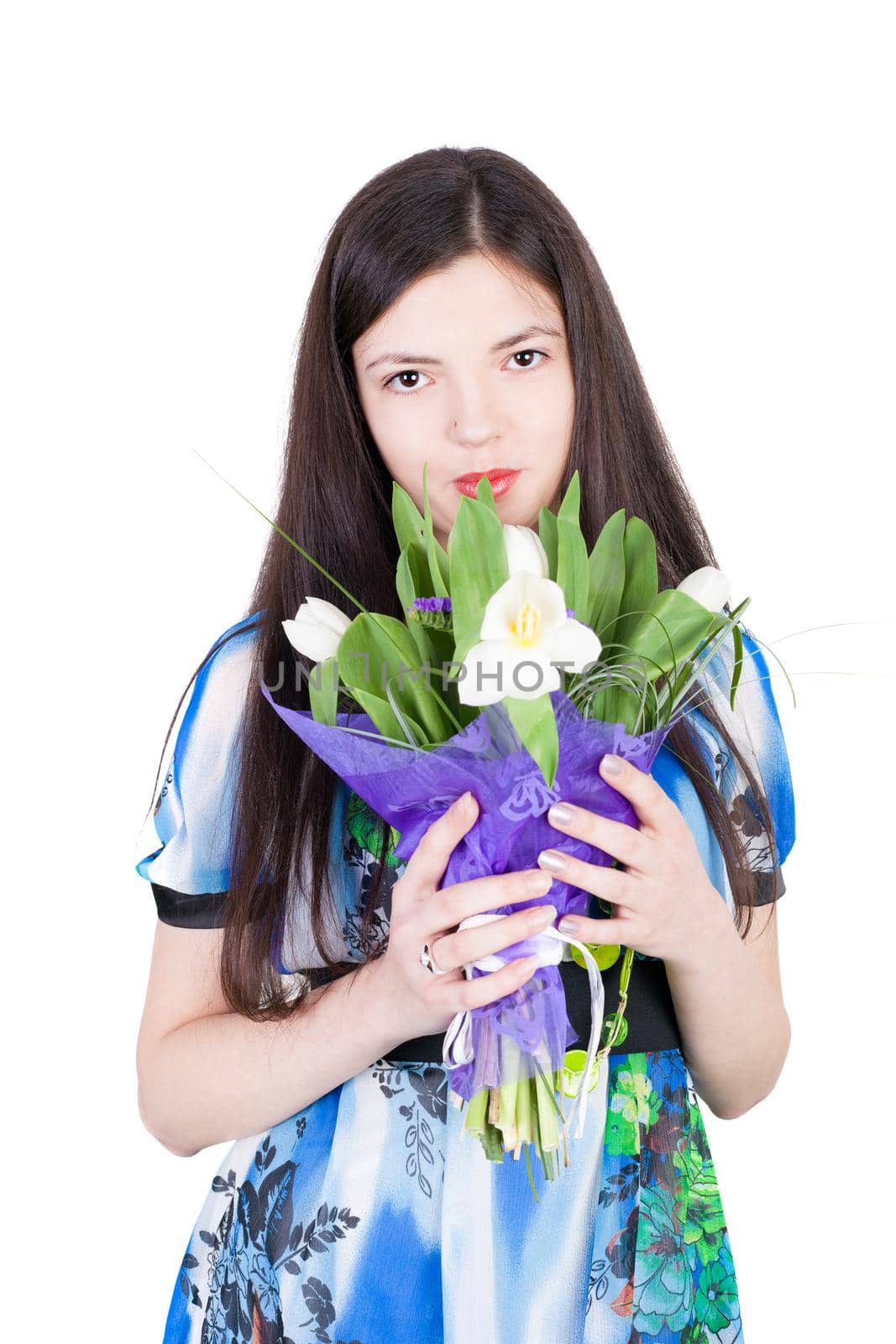 young smiling beautiful girl with the flowers