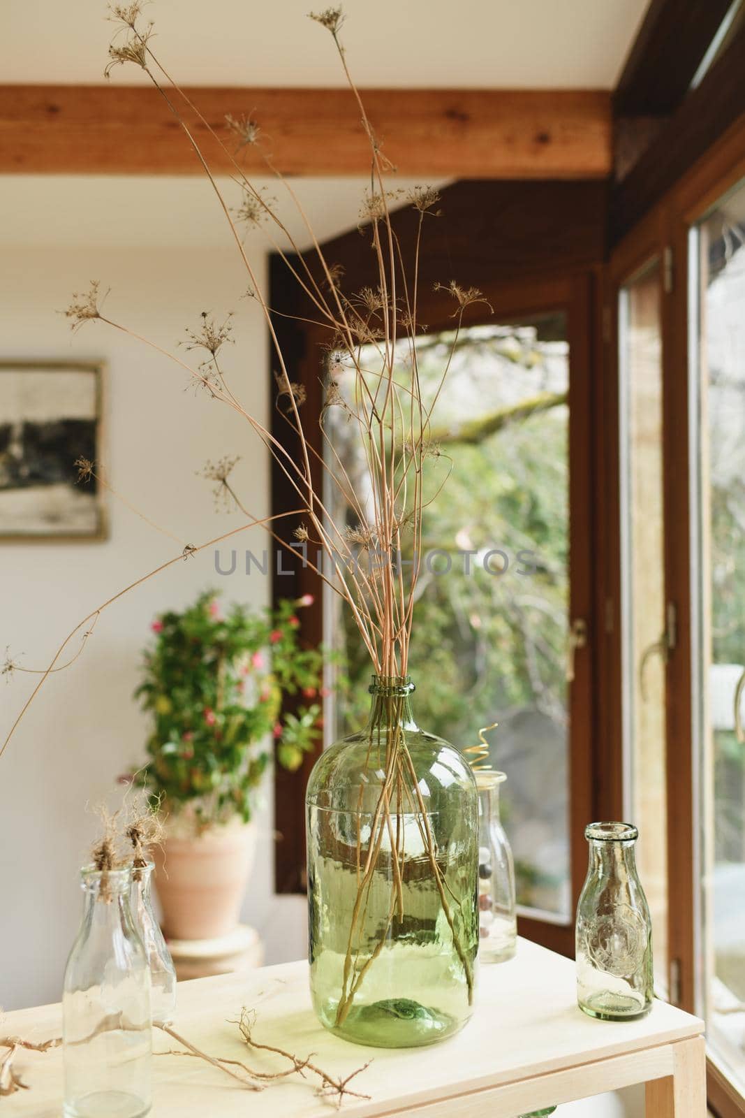 Bouquet of dried branches in a glass vase Eco decor by Godi