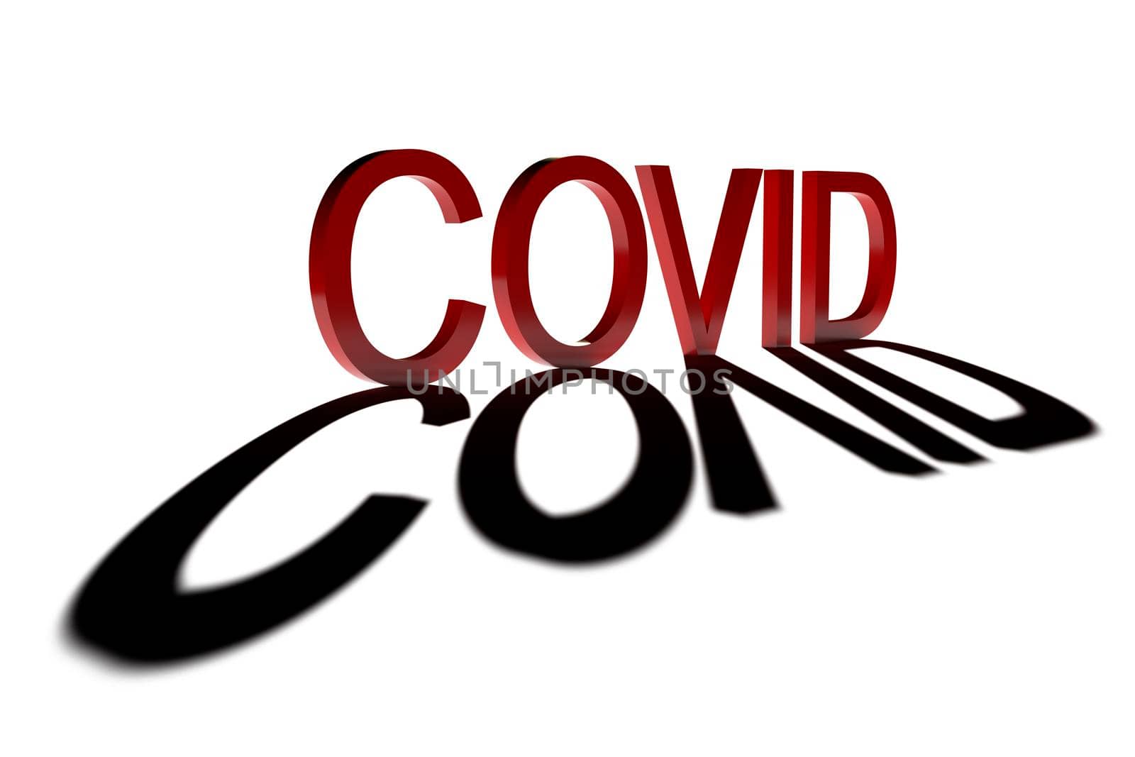 Covid. Text with a shadow. 3D rendering by Nobilior