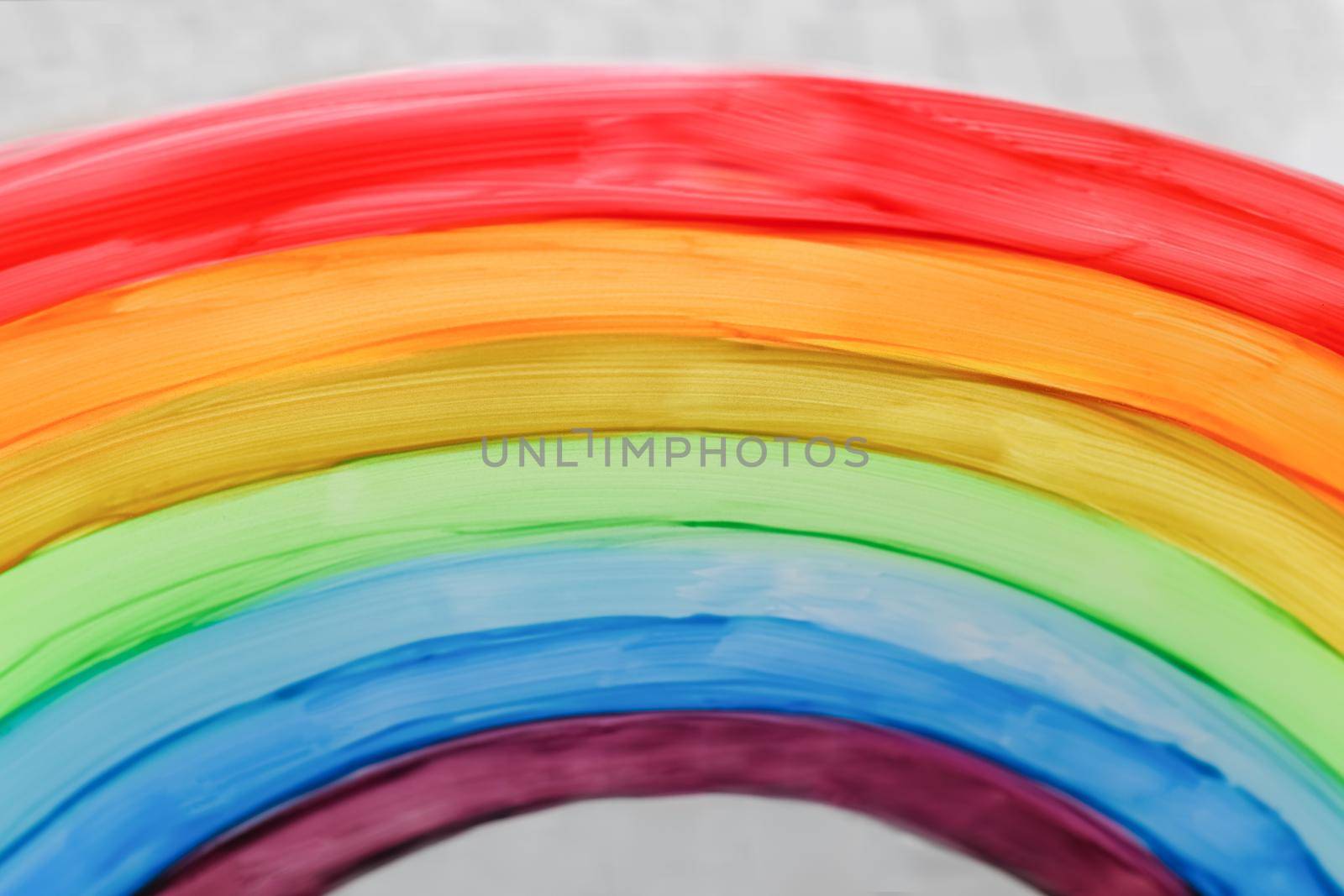 Rainbow on a window. Flash mob society community on self-isolation quarantine coronavirus