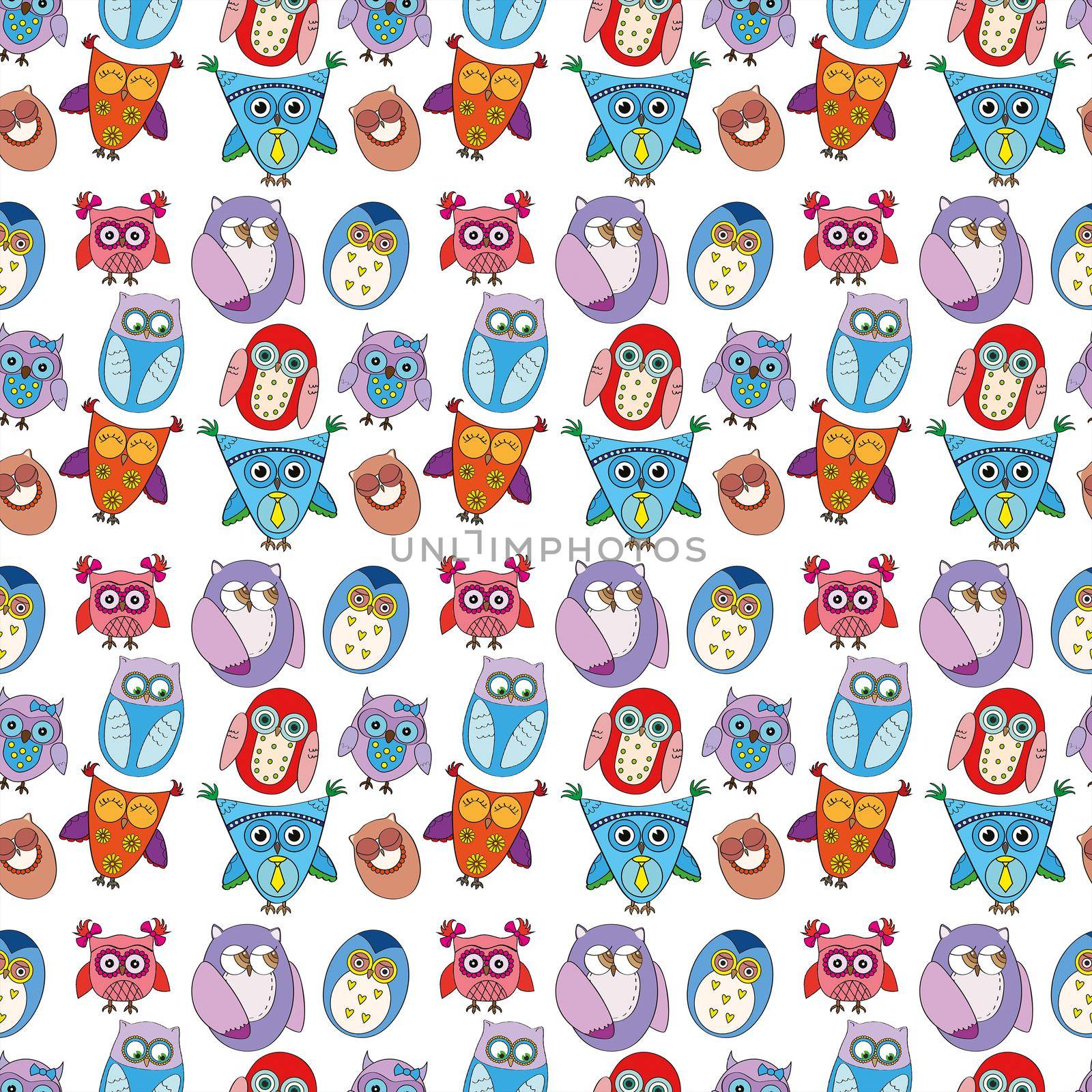 Owls seamless pattern. illustration on white background