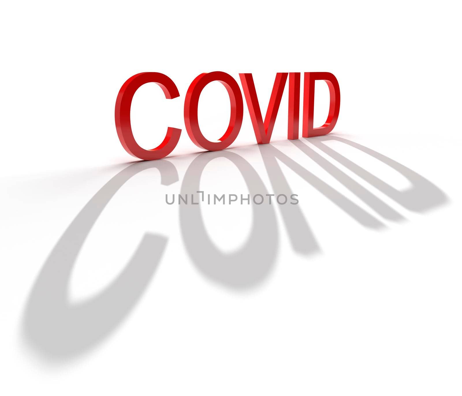 Covid. Text with a shadow. 3D rendering