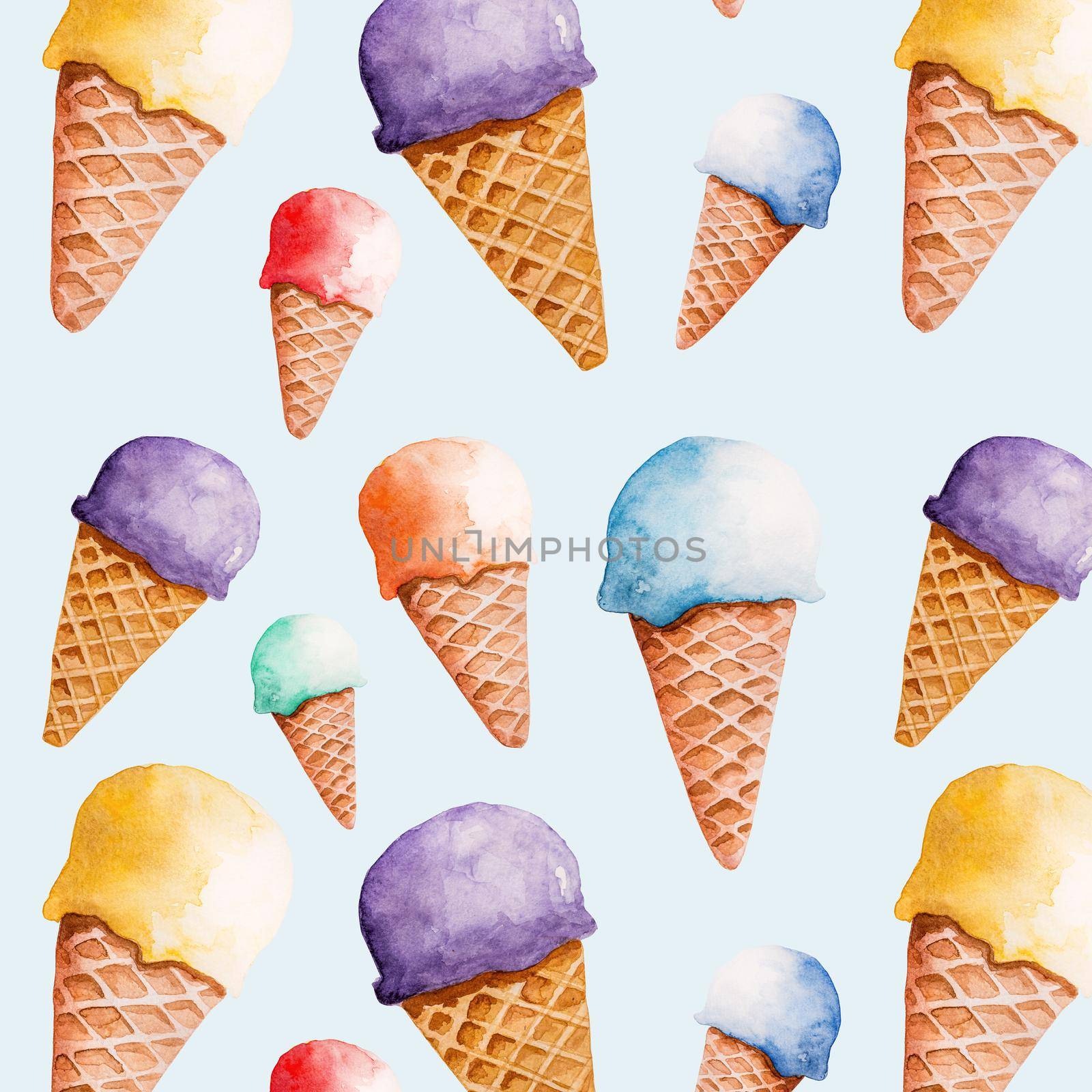 Realistic picture of hand-drawn watercolor ice-cream cone