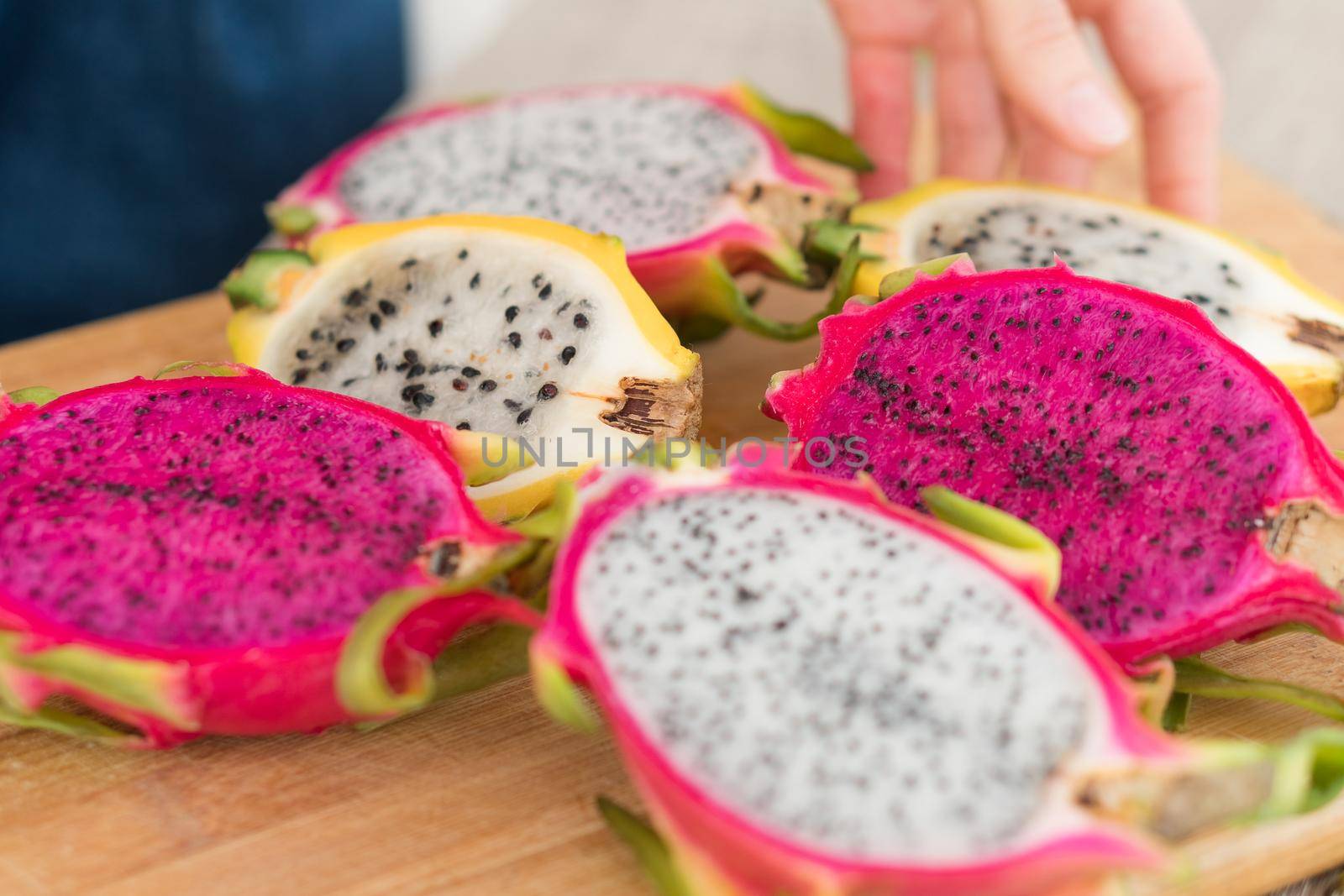 Fresh ripe organic dragon fruit or pitaya, pitahaya. Exotic fruits, healthy eating concept.