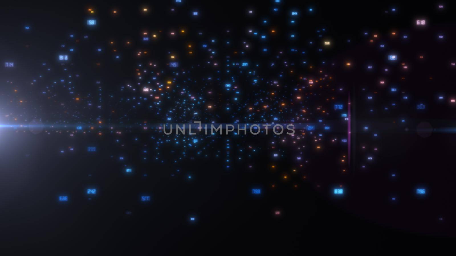 Luminous elements with numbers. The concept of the modern digital world. 3d illustration