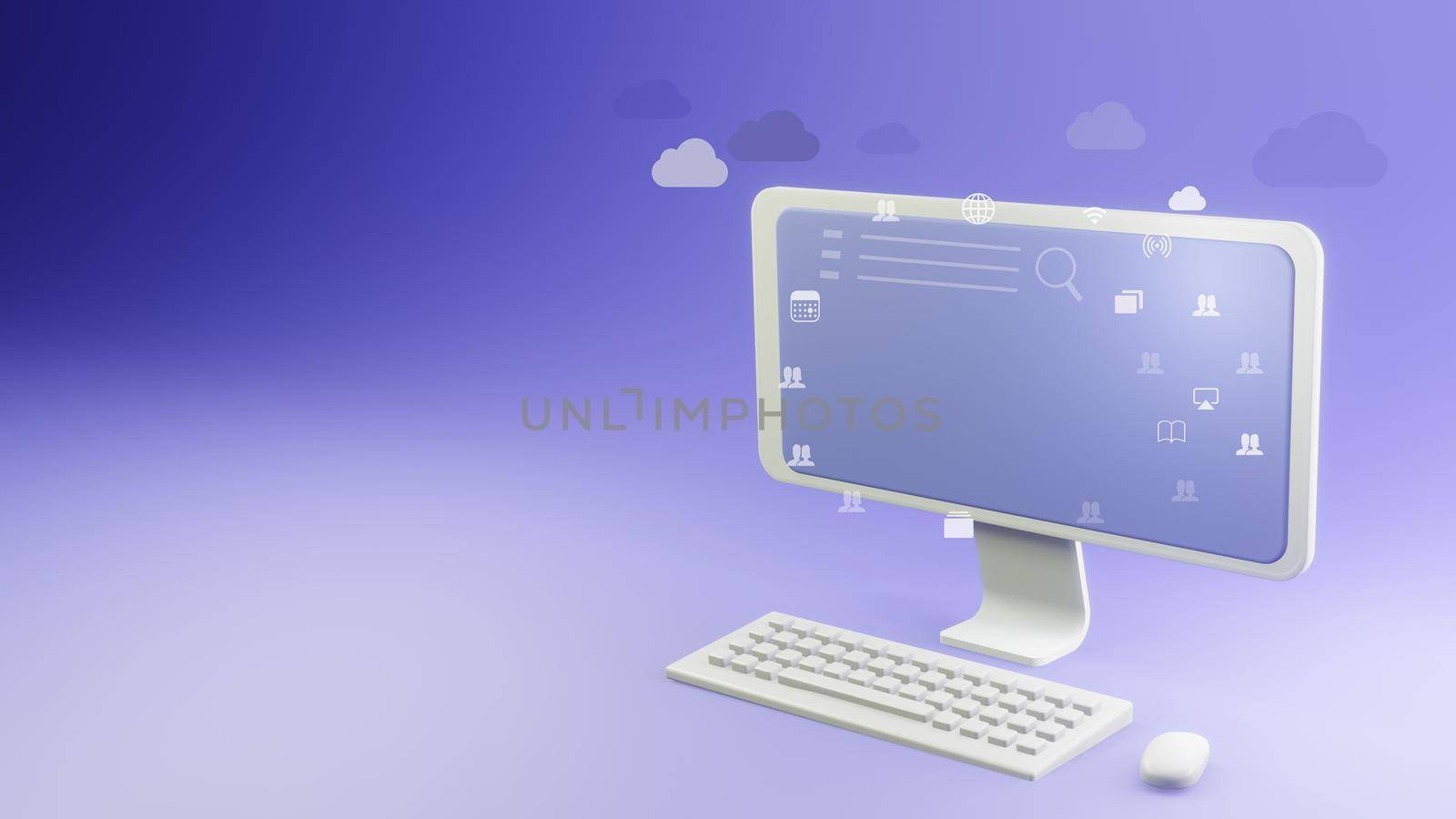 isometric model personal computer isolated blue background with hardware device elements simple style computer concept internet search 3d rendering. by noppha80