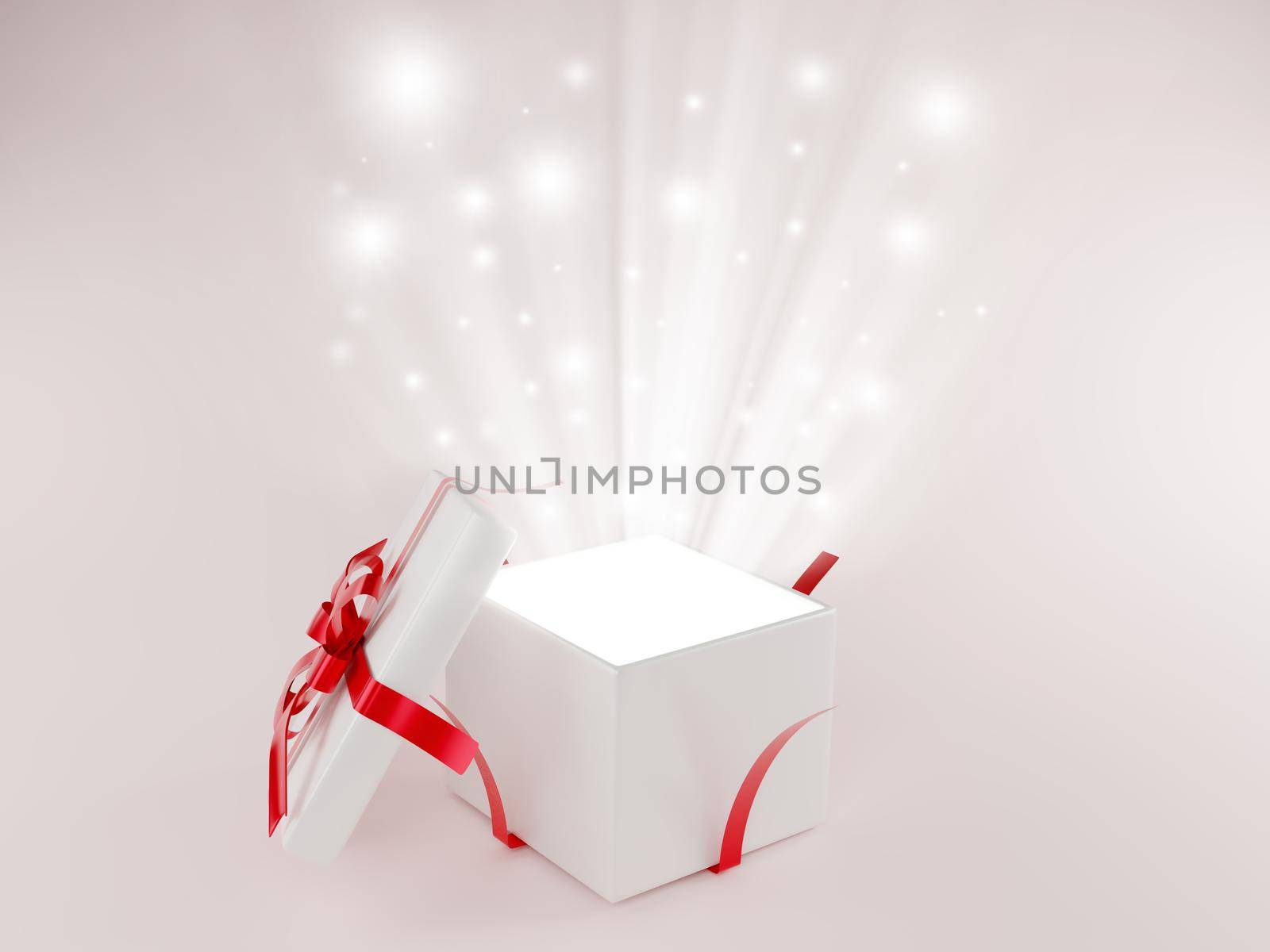 Open gift box or gift box with red ribbon and bow isolated on white background with 3d shadow rendering. Festival concept, gift-giving, special day, Christmas, valentines day and celebrations new Year by noppha80