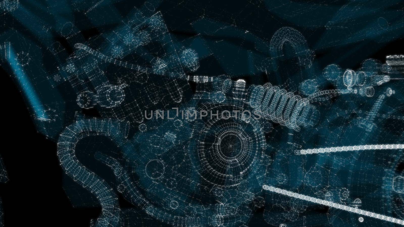 Abstract motorcycle consisting of glow points and lines. 3d illustration by cherezoff