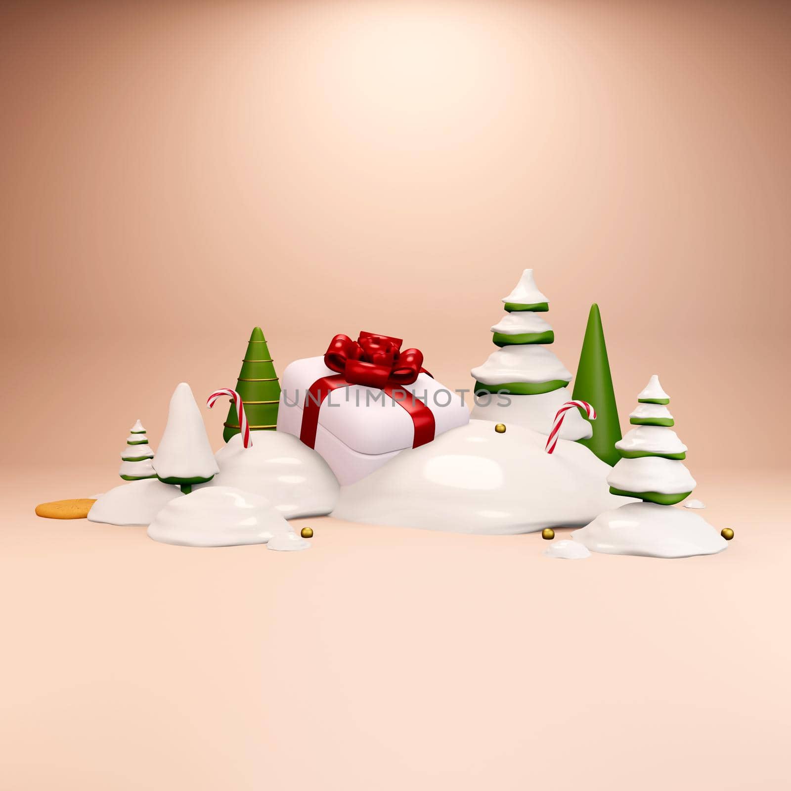 New 2022 Year is coming. Gift in snow on light background. 3d illustration