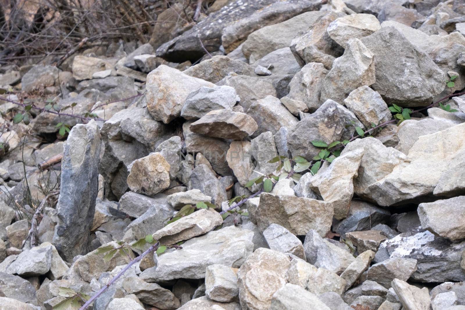 stones and rocks of a landslide in the mountains by tinofotografie