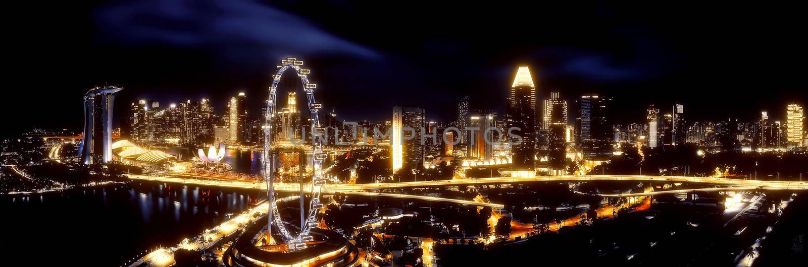 Beautiful mystical view of Singapore night. Skyscrapers at the Marina Bay. Panorama of the sights of Singapore by EvgeniyQW