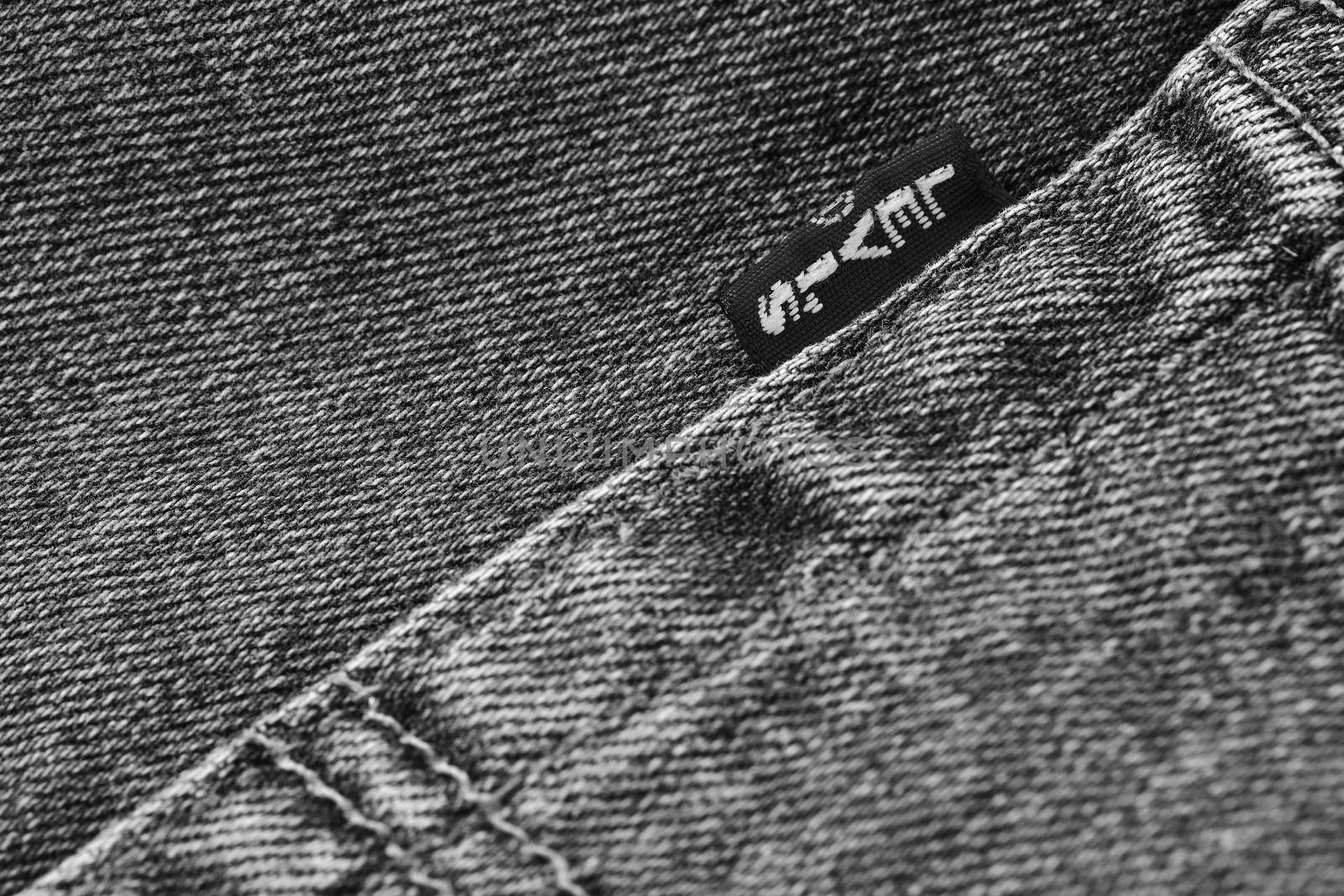 Close up of the details of new LEVI'S 501 Jeans. Seams and denim texture close-up. Classic jeans model. LEVI'S is a brand name of Levi Strauss and Co, founded in 1853. 31.12.2021, Rostov, Russia.