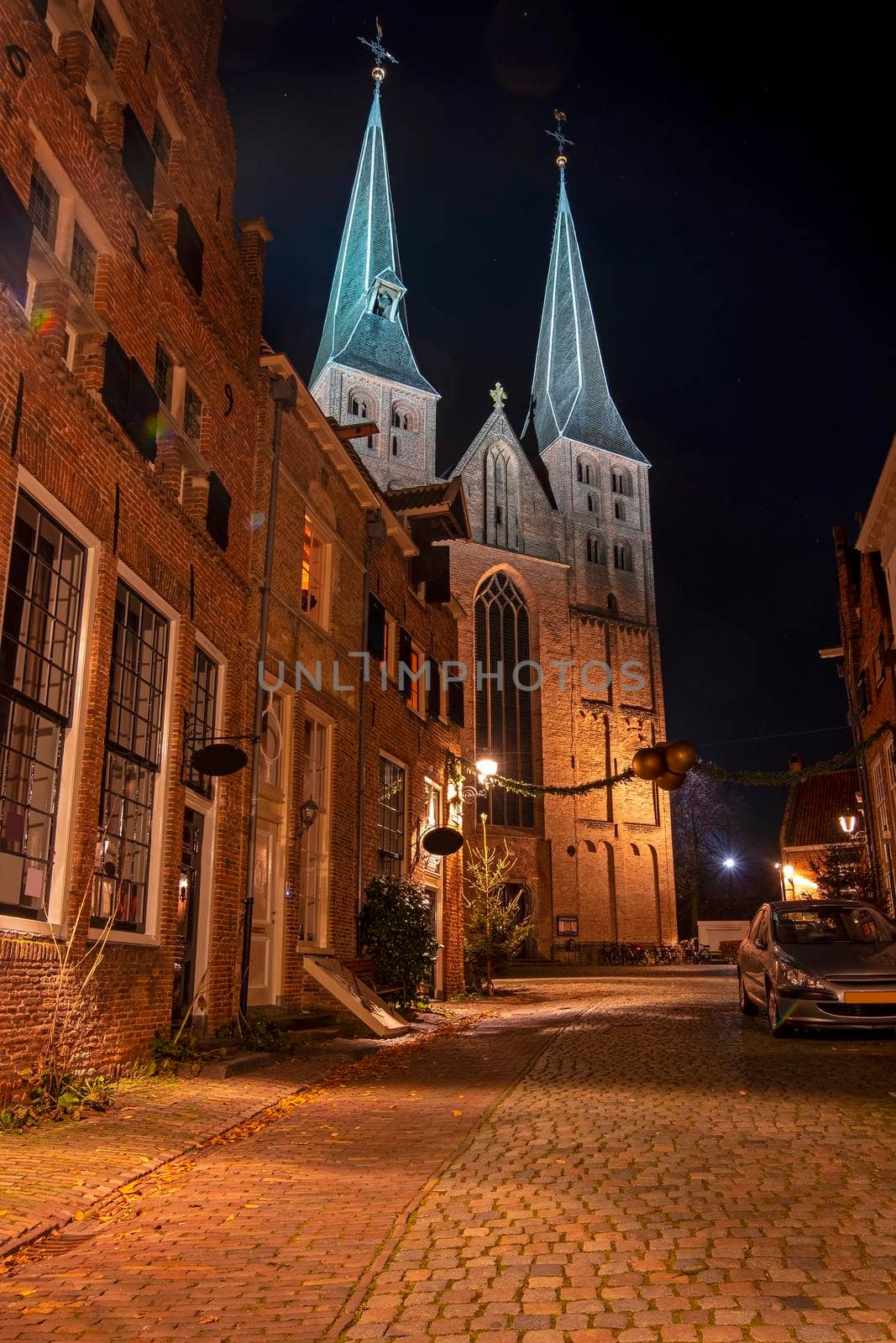 Bergkerk in the city Deventer in the Netherlands at night by devy