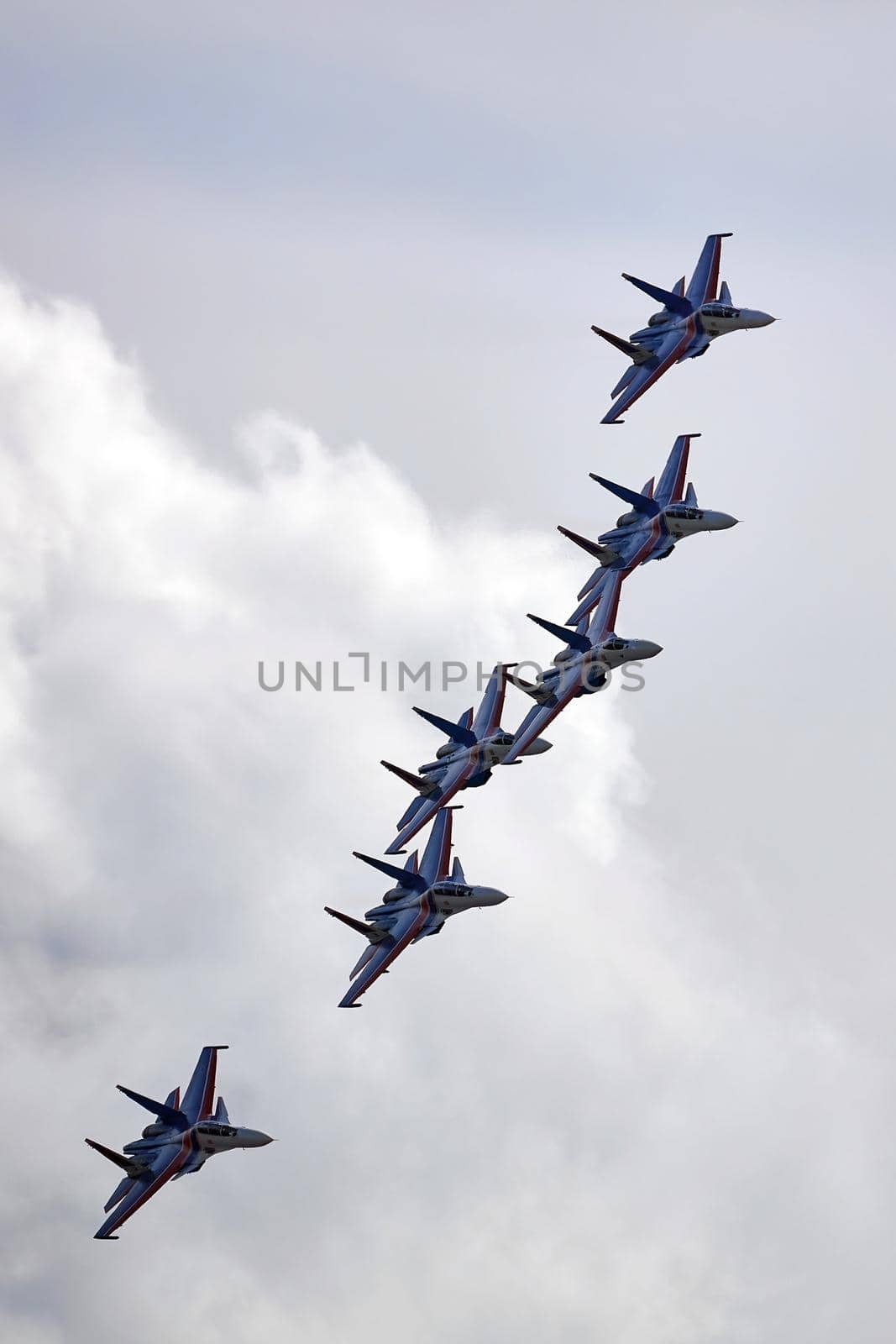 Performance of the aerobatic team Russian Knights, Russian Air Force. planes Sukhoi Su-30SM, NATO code name: Flanker-C. International Military-Technical Forum Army-2020 . 09.25.2020, Moscow, Russia by EvgeniyQW