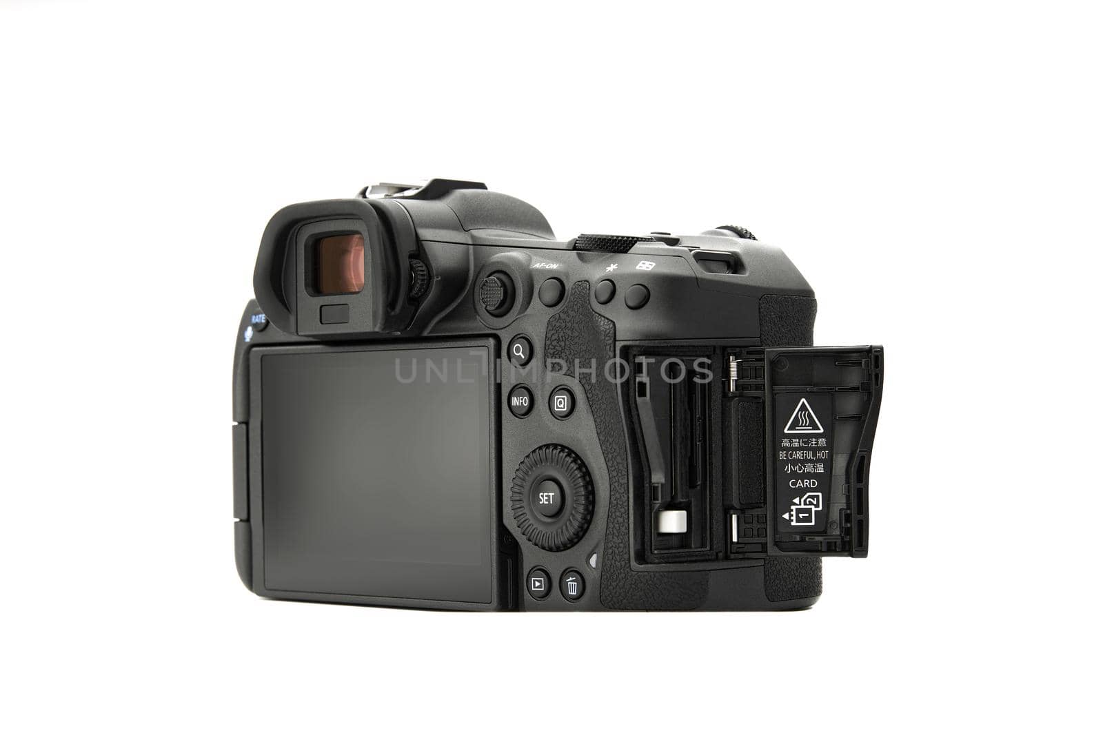 Canon EOS R5 Mirrorless Digital Camera with 8k raw video on a white background. One of the most powerful mirrorless cameras on the market. 03.04.2021, Rostov region, Russia.