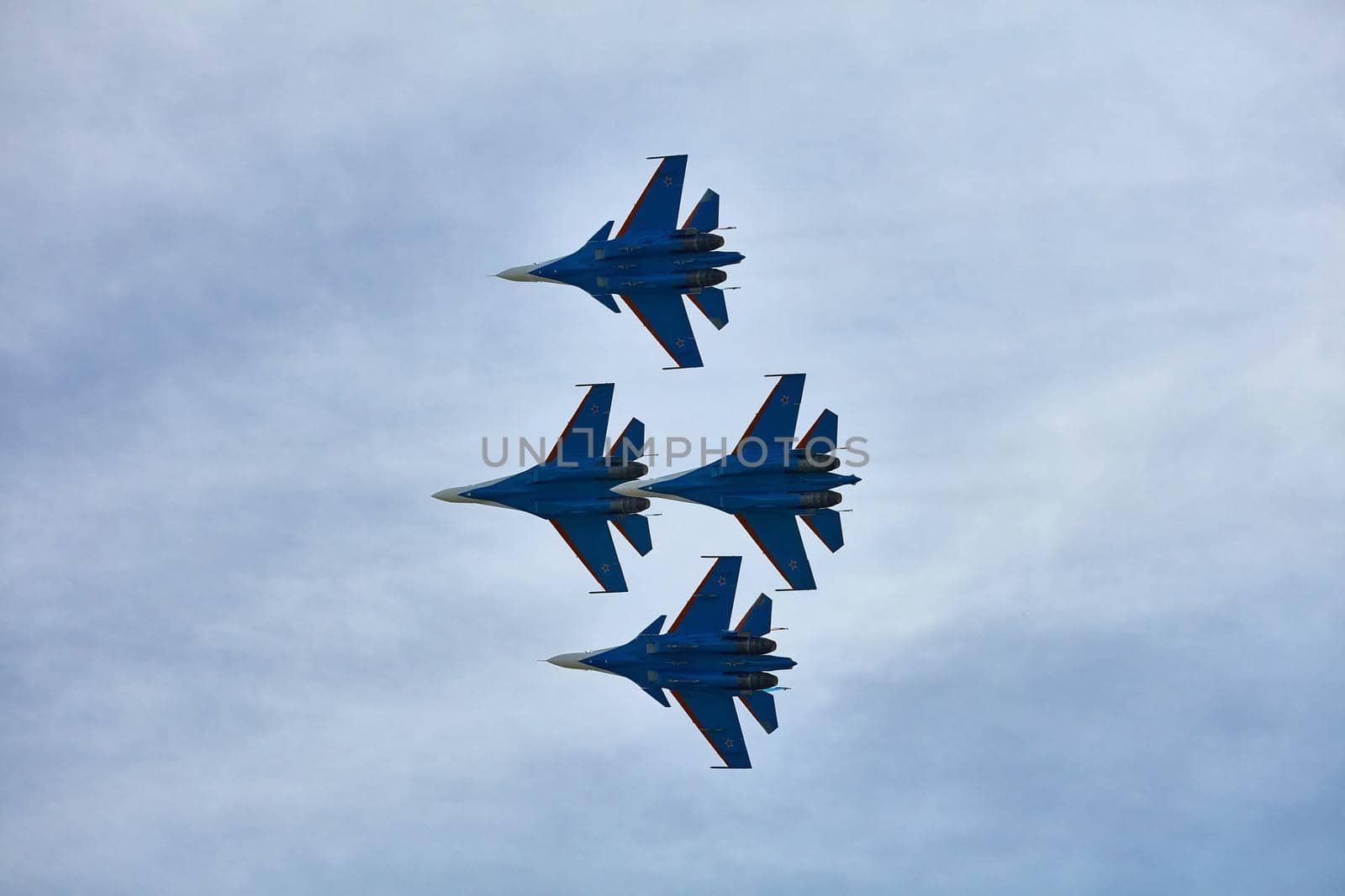 Performance of the aerobatic team Russian Knights, Russian Air Force. planes Sukhoi Su-30SM, NATO code name: Flanker-C. International Military-Technical Forum Army-2020 . 09.25.2020, Moscow, Russia by EvgeniyQW