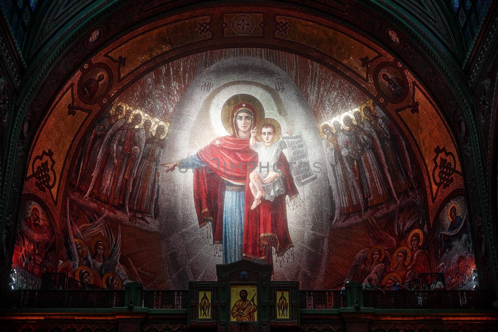Interior of the Main Temple of the Armed Forces of the Russian Federation. 09.25.2020, Kubinka, Moscow Region, Russia.