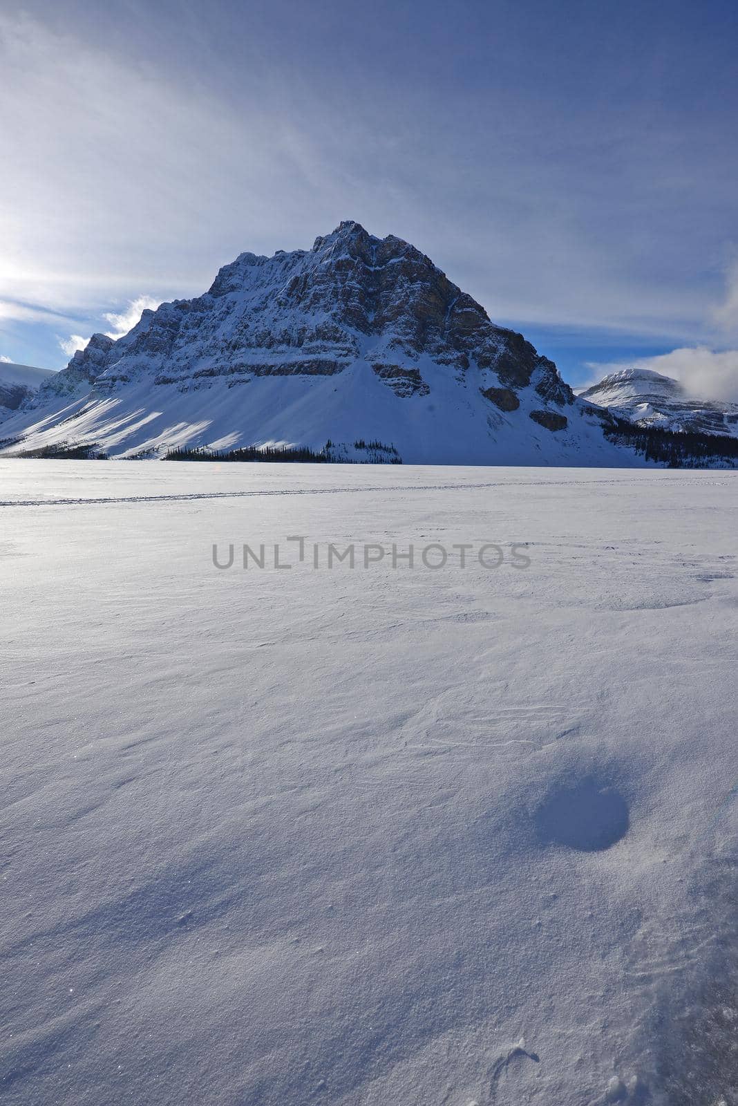 snow capped mountain in winter at canadian rockies