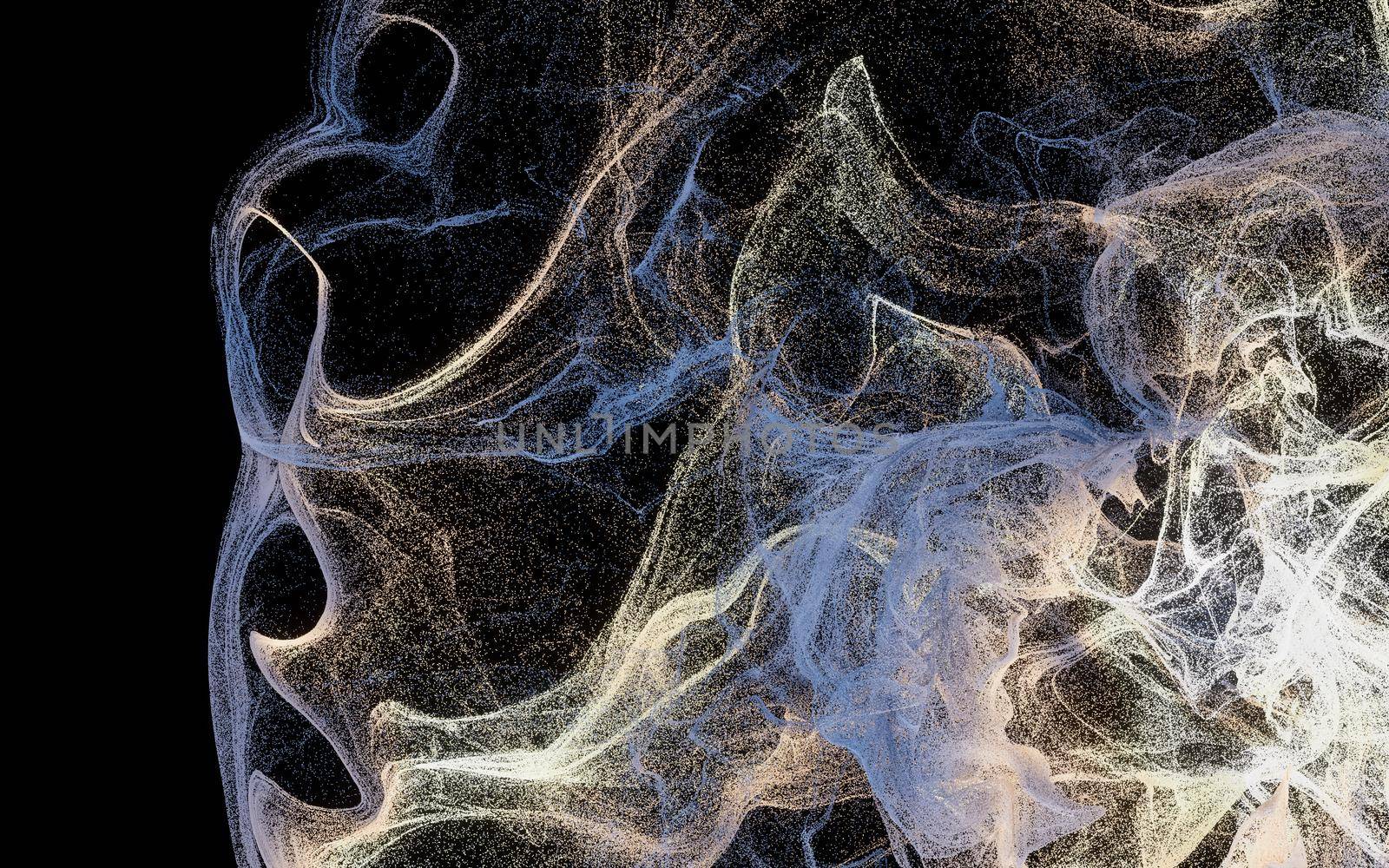 Flowing particles, wave pattern background, 3d rendering. Computer digital drawing.