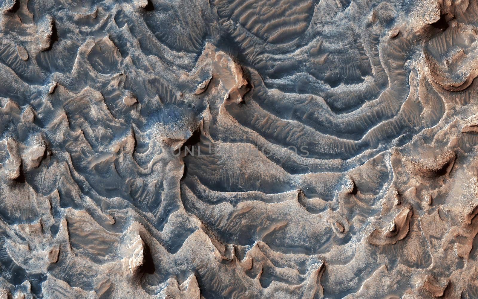 Fantastic martian landscape in rusty orange shades, Mars surface, Desert, Cliffs, sand. Alien landscape. Red planet mars. Elements of image furnished by NASA.
