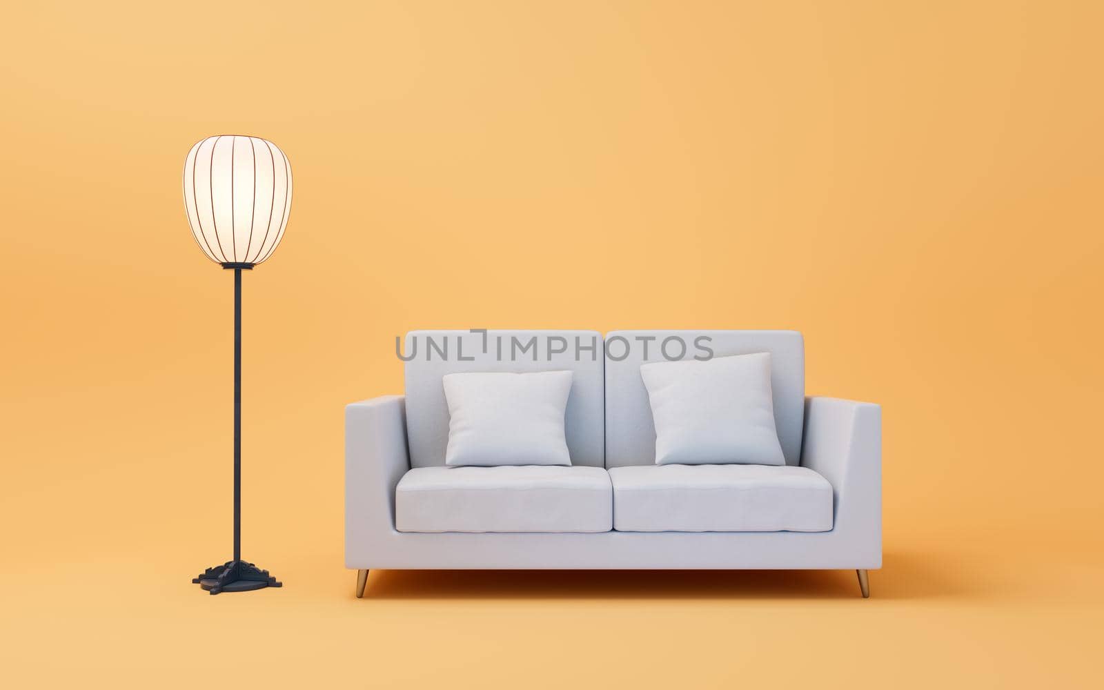 Sofa with yellow background, 3d rendering. by vinkfan