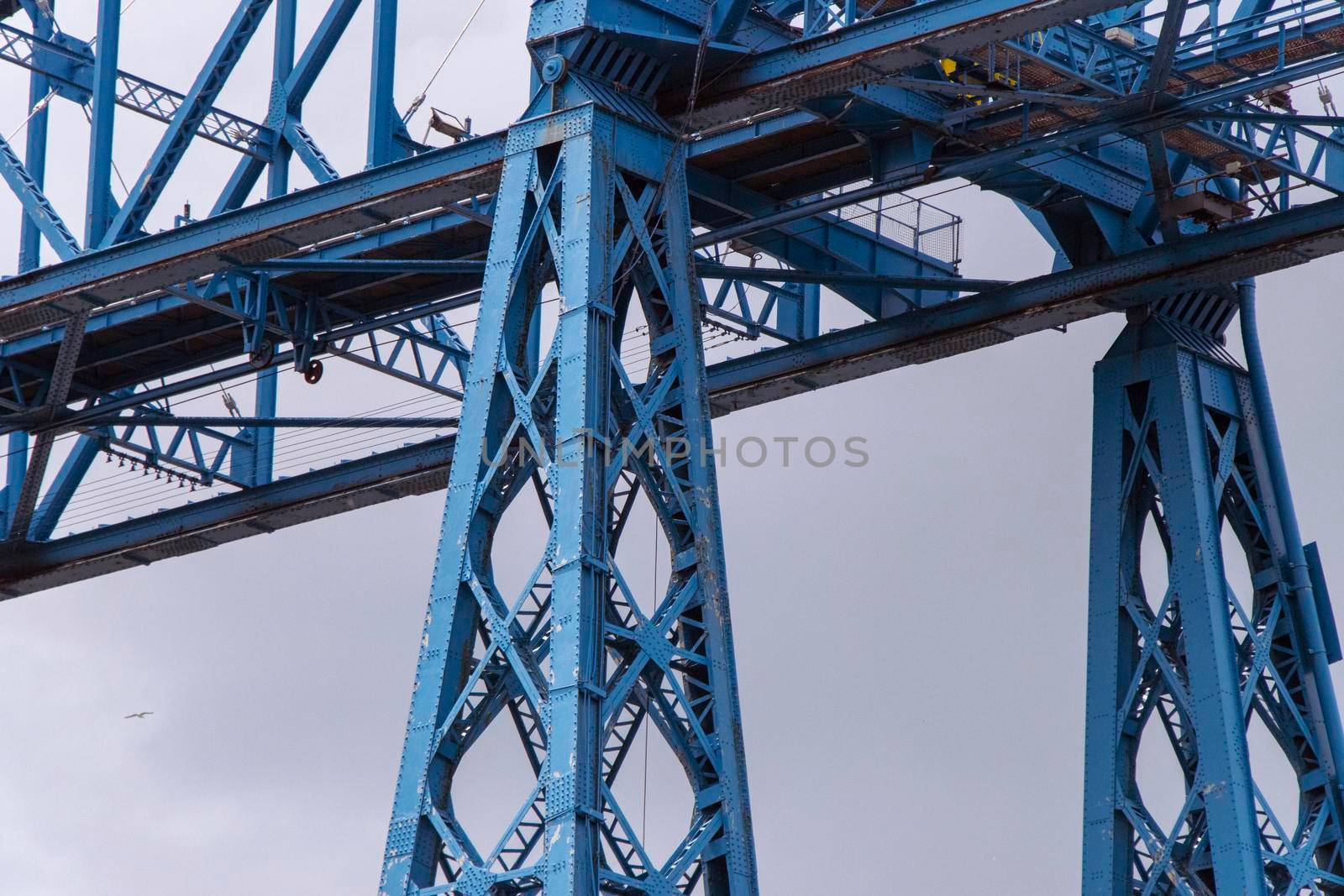 Close up details of blue steel Middlesborough Transporter Bridge, UK by StefanMal