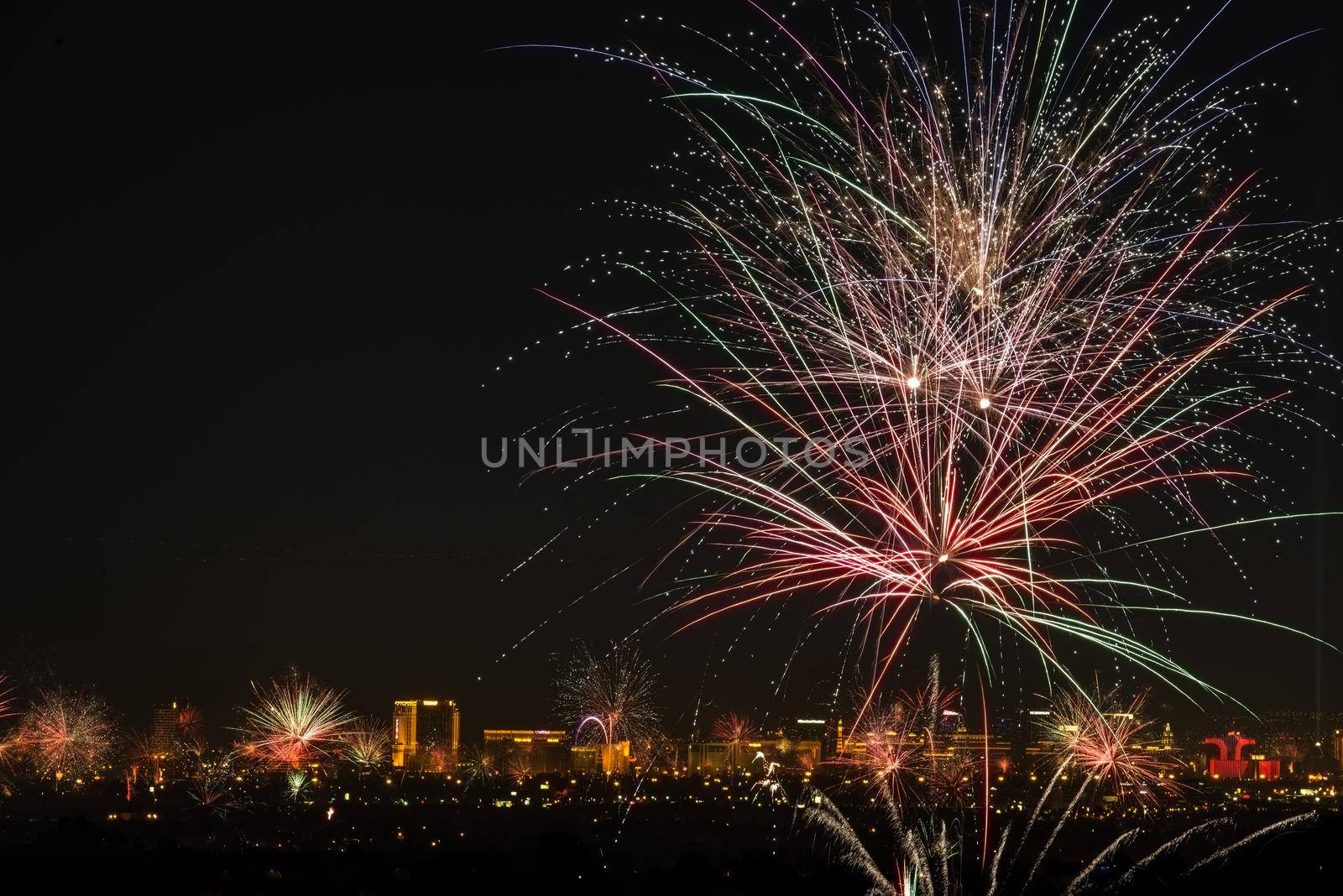 Fireworks over Las Vegas sky