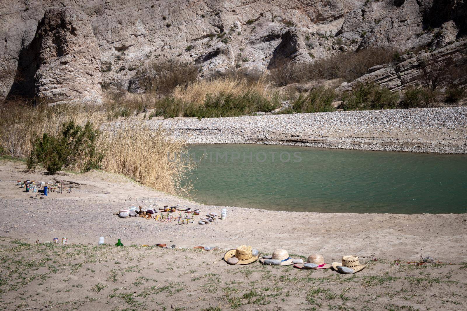 Mexicans sell items along the Rio grande