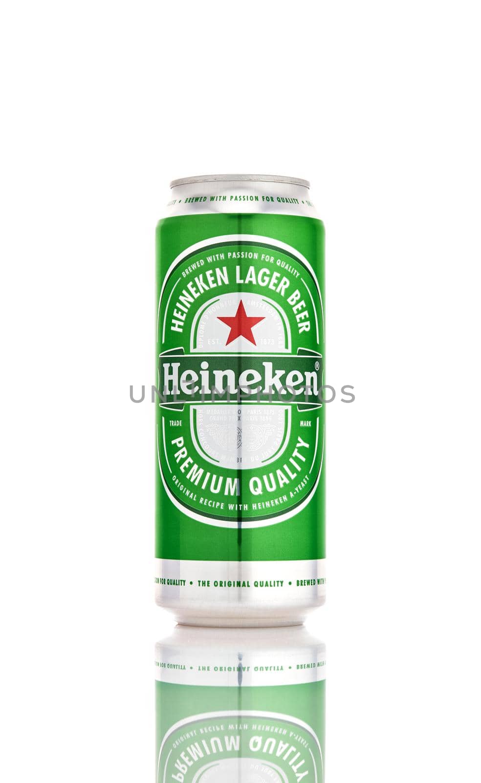 Heineken Beer can isolated on white background. Heineken Company is very popular in beer market in the USA 21.06.2019, Rostov-on-Don, Russia.